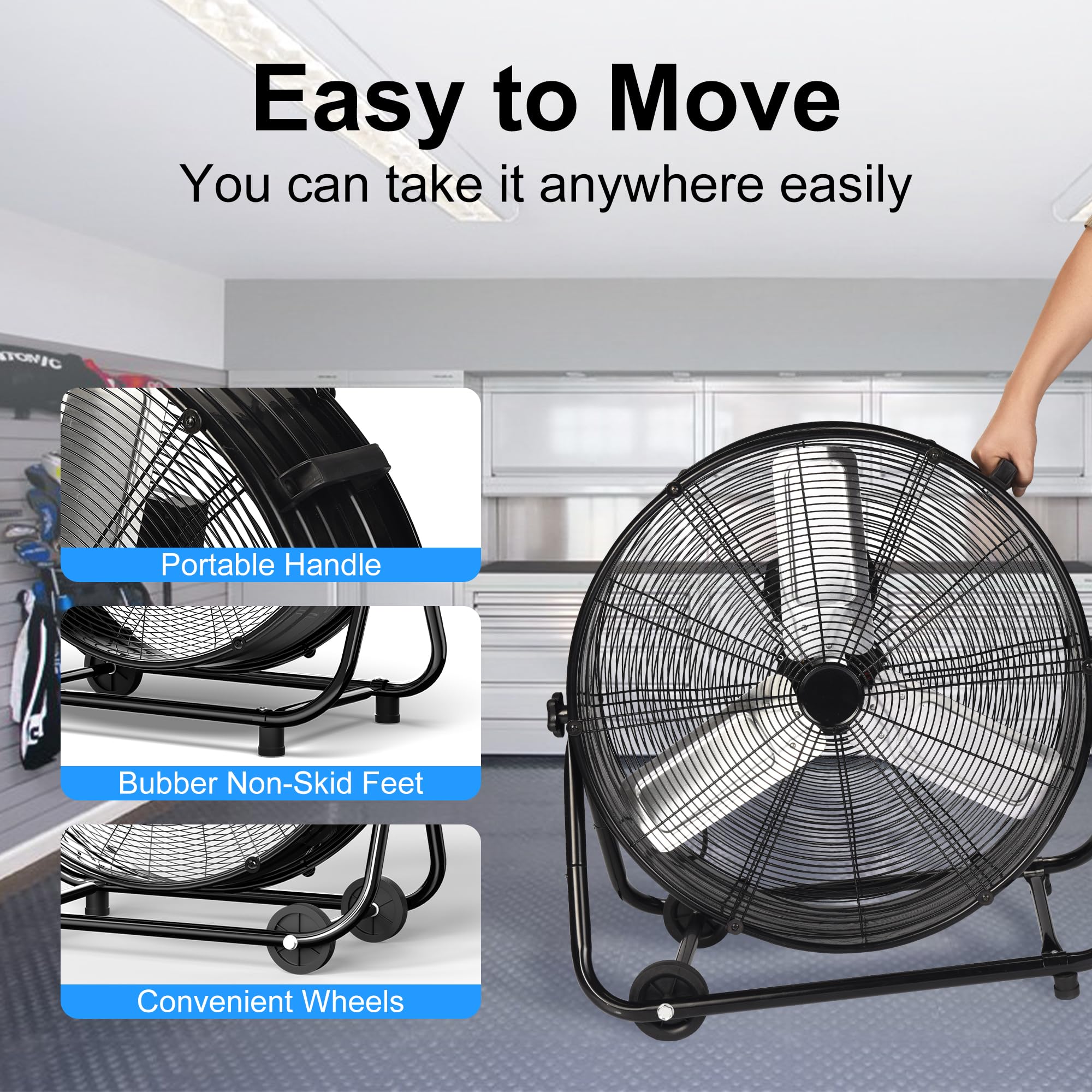 AKIRES 40 Inch Industrial Drum Fan,24800 CFM High Velocity Floor Fan With 360°Adjustable Tilt,Heavy Duty Metal Fan with 1200 Sq.ft,3 Speed,Electric Fan For Commercial,Factory,Basement(Black)