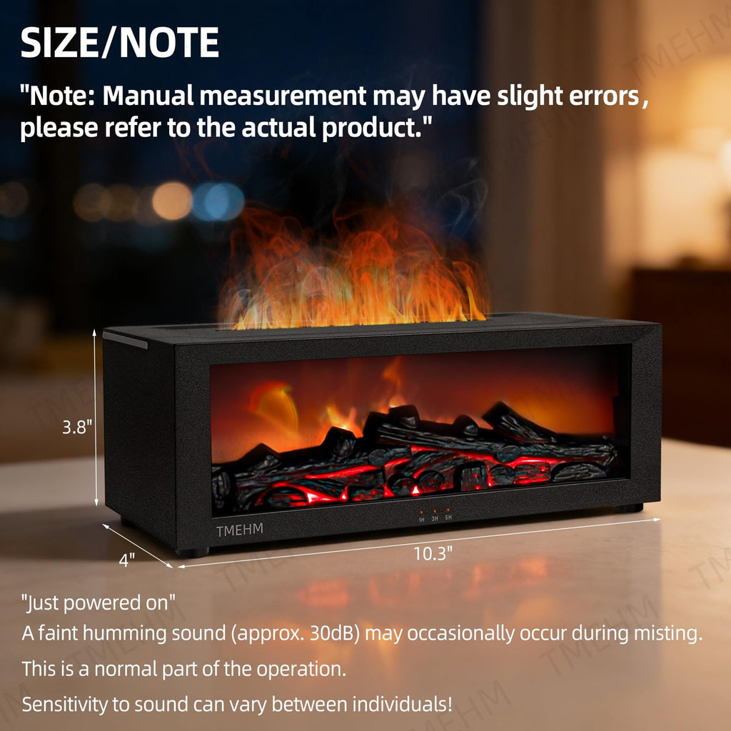TMEHM Fireplace Flame Air Diffuser Humidifier,7 Colors Aromatherapy Essential Oil Diffuser,Ultrasonic Aroma Humidifier with Timer for Home,Bedroom,Office,Yoga (Black)