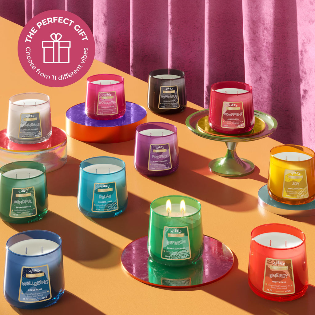 Candle-Lite Vibes Floriental Fruity Mood-Enhancing Scented Candles, 15 oz Jar, Aromatherapy, Proudly Poured in the USA, 2-Wick, 86 Hours Burn Time, Perfect Relaxation Gift