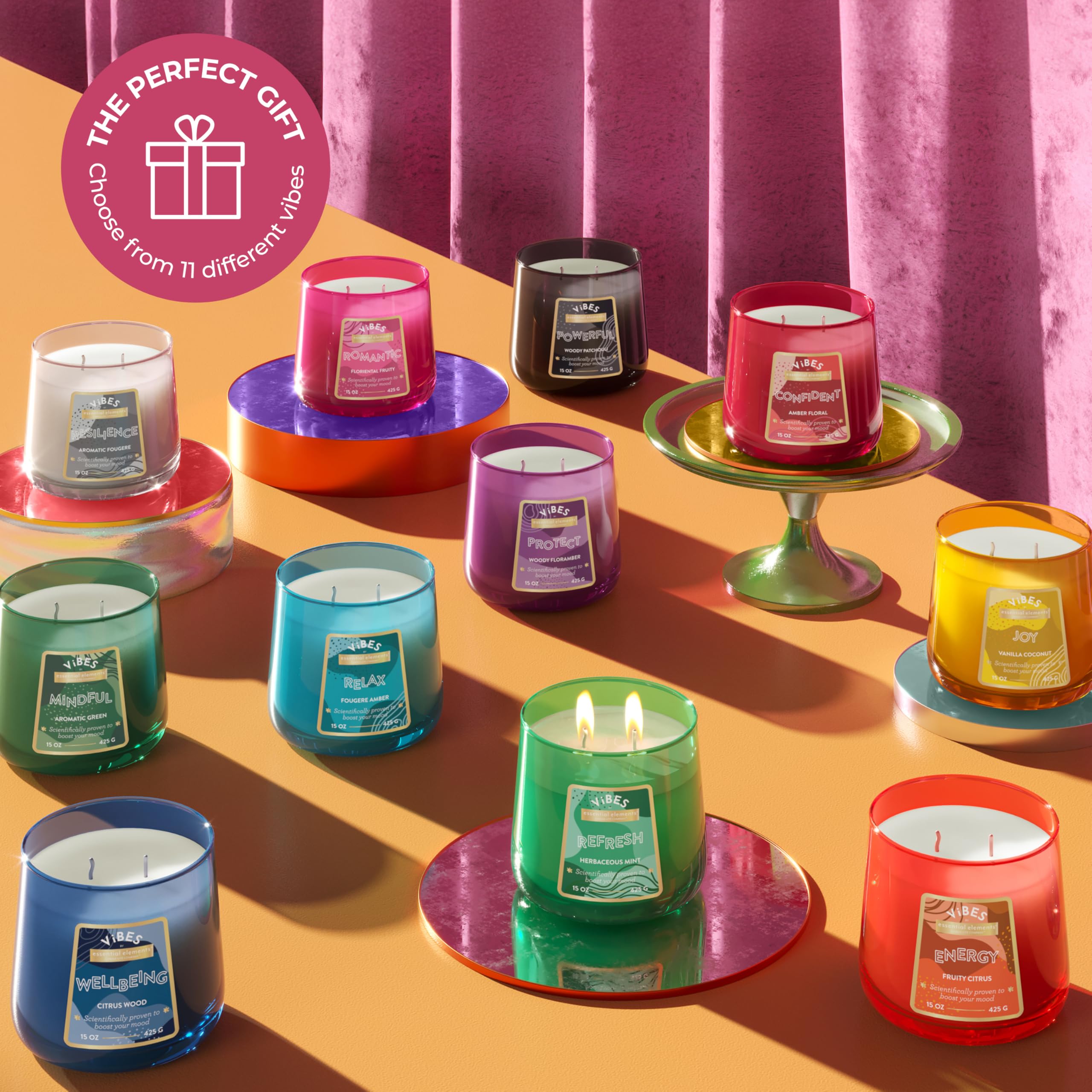 Candle-Lite Vibes Floriental Fruity Mood-Enhancing Scented Candles, 15 oz Jar, Aromatherapy, Proudly Poured in the USA, 2-Wick, 86 Hours Burn Time, Perfect Relaxation Gift