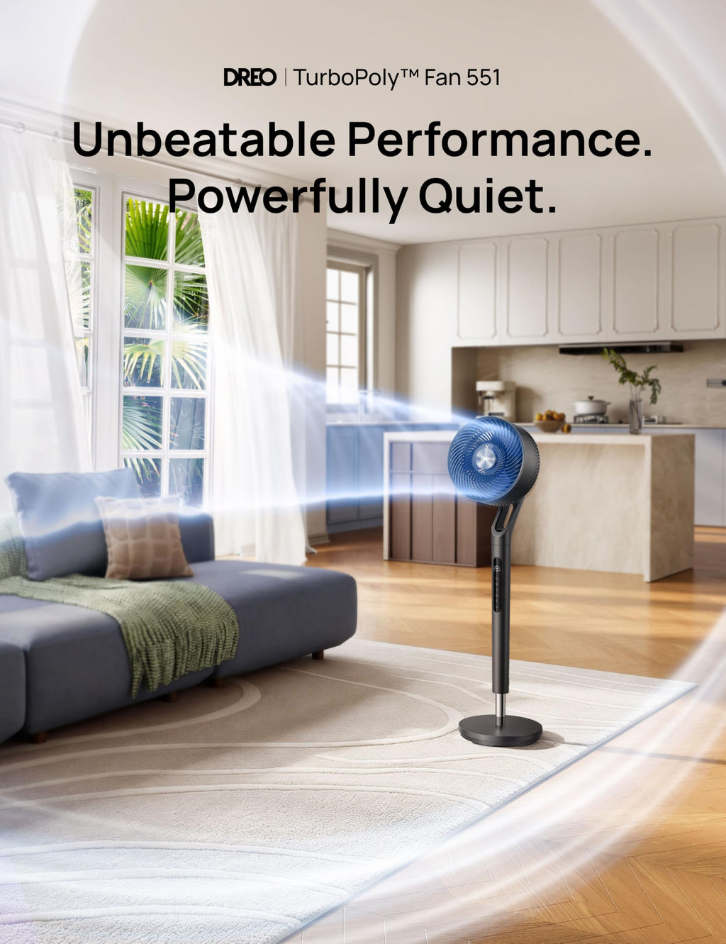 DREO Fan for Bedroom, 2026 New model,120°+100° Omni-Directional Oscillating Fan, 96ft, DC Motor, 20 dB Quiet Standing Pedestal Fans, 9 Speeds, 3 Modes, Remote, 37-42" Adjustable Height, 8H Timer