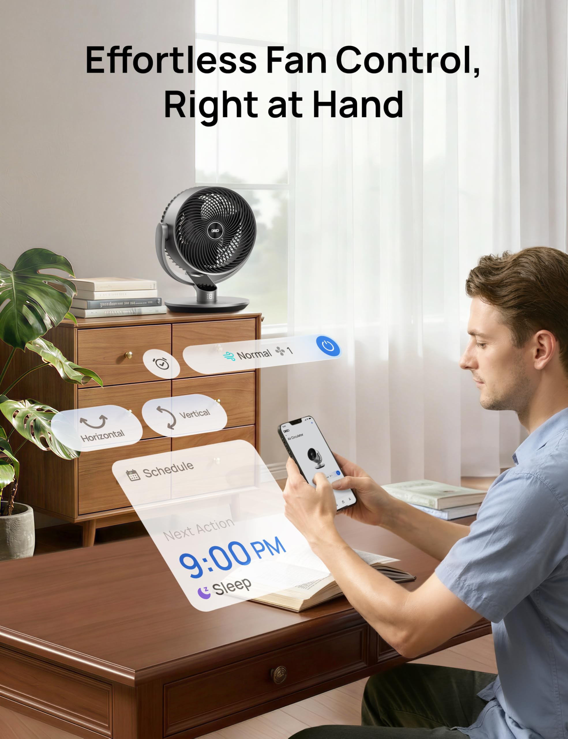 Dreo 16 Inch 25dB Quiet Smart Fans for Bedroom, DC Room Fan with Remote, 120°+120° Oscillating Fan, 6 Modes, 9 Speeds, 12H Timer,Works Alexa/Google/WiFi/Voice Control, Silver, Oversize (DR-HAF004S)