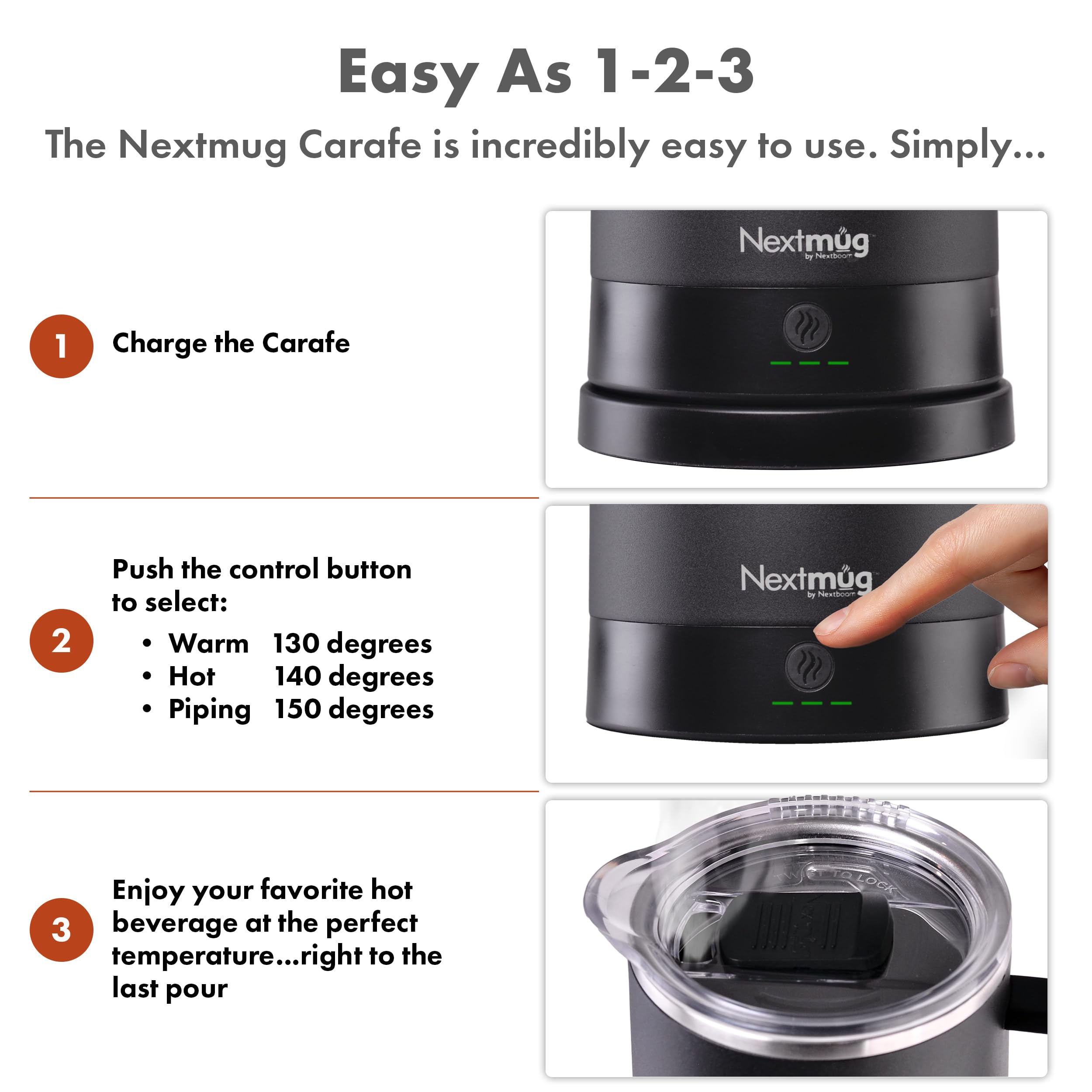 Nextmug Carafe - Self-Heating, Temperature Controlled Coffee & Tea Carafe (Black - 40 oz.)