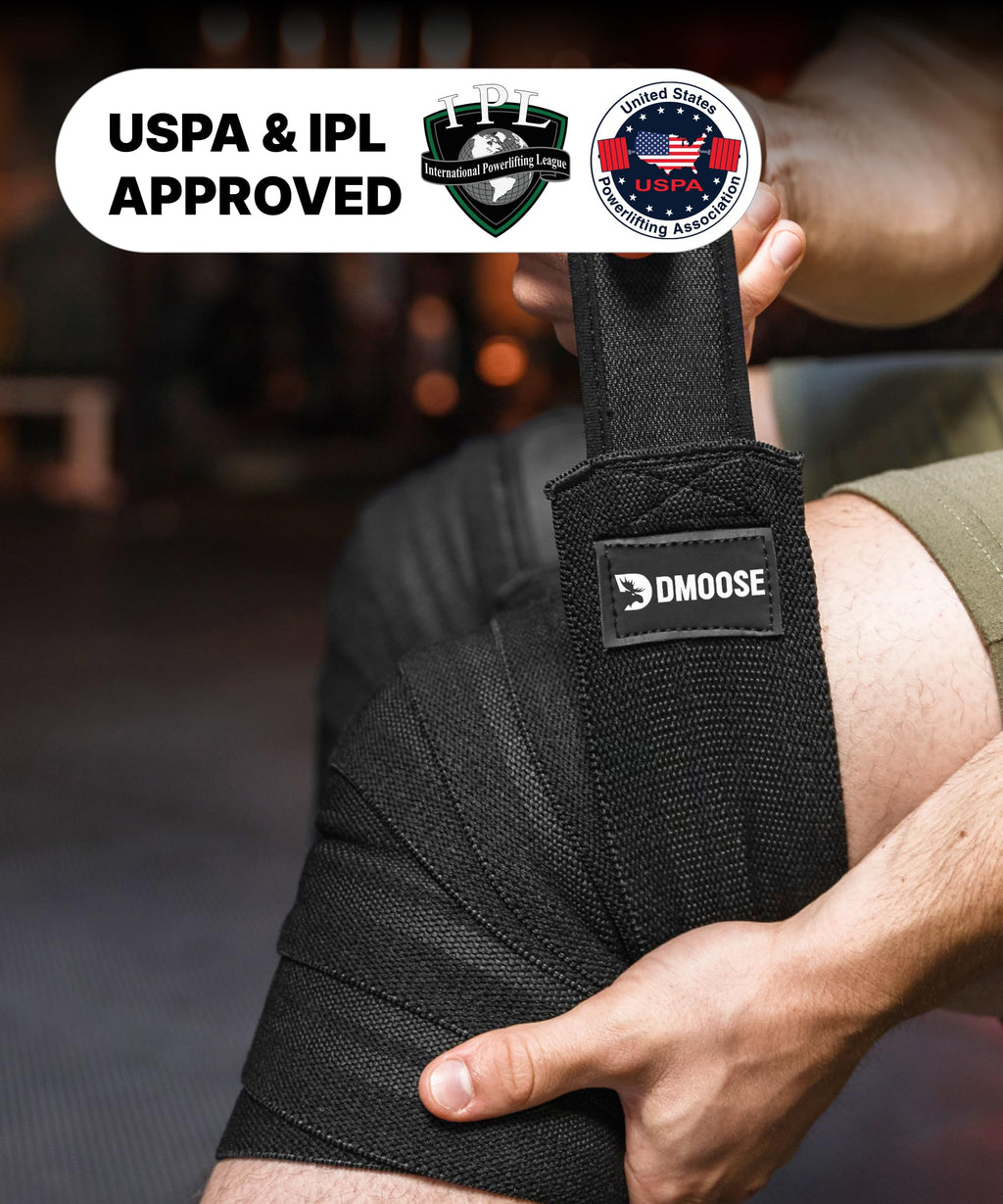 DMoose Fitness Knee Sleeves for Weightlifting (Pair) 78” Knee Wraps for Joint Support, Squats & Powerlifting - Gym Brace Straps for Joint Stability & Pain Relief, USPA & IPL Approved for Men and Women