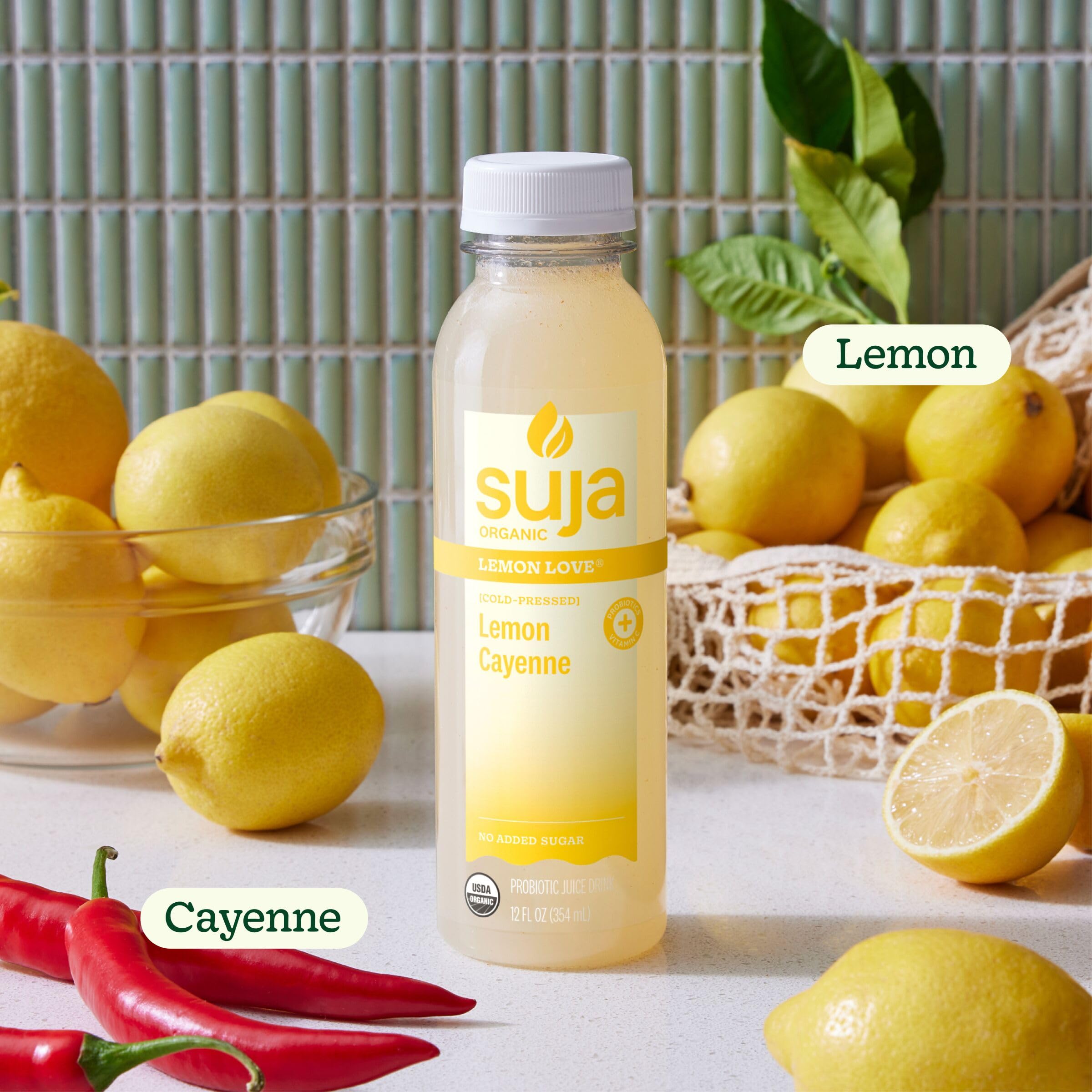 Suja Organic Cold-Pressed Lemon Love, Lemon Juice with No Additives, Excellent Source of Vitamin C for Immunity Support, Vegan, Plant-Based & USDA Certified (12 Fl Oz)