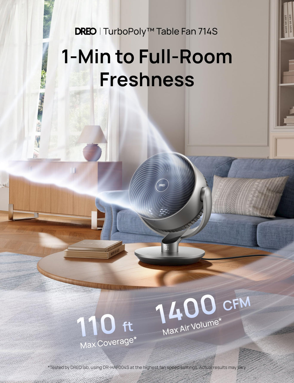 Dreo 16 Inch 25dB Quiet Smart Fans for Bedroom, DC Room Fan with Remote, 120°+120° Oscillating Fan, 6 Modes, 9 Speeds, 12H Timer,Works Alexa/Google/WiFi/Voice Control, Silver, Oversize (DR-HAF004S)