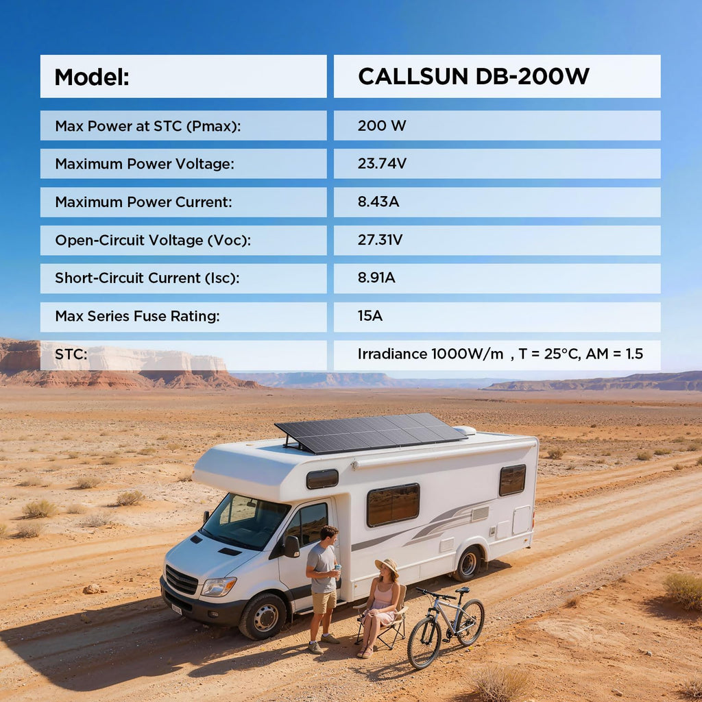 Callsun N-Type 16BB 200W Bifacial Solar Panel, 200 Watt Solar Panel for 12V Battery Systems, 25% High Efficiency, Dual-Module Parallel Anti-Shade Design, for RV Van Marine Home Rooftop Off-Grid