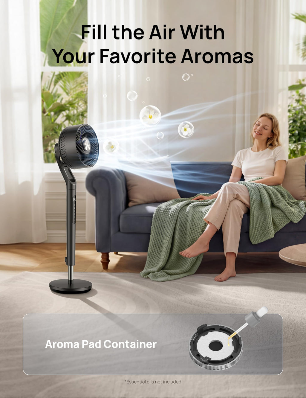 DREO Fan for Bedroom, 2026 New model,120°+100° Omni-Directional Oscillating Fan, 96ft, DC Motor, 20 dB Quiet Standing Pedestal Fans, 9 Speeds, 3 Modes, Remote, 37-42" Adjustable Height, 8H Timer
