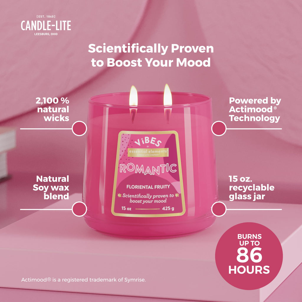 Candle-Lite Vibes Floriental Fruity Mood-Enhancing Scented Candles, 15 oz Jar, Aromatherapy, Proudly Poured in the USA, 2-Wick, 86 Hours Burn Time, Perfect Relaxation Gift