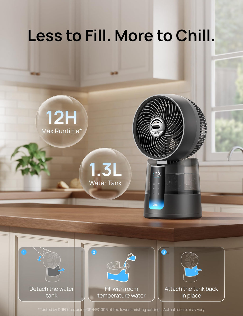 DREO TurboCool Misting Fan 516, 5℉ Drop Cooling Fans that Blow Cold Air, 150°+30° Omni-directional Oscillating, Evaporative air cooler, 26 ft/s Wind, Ultrafine Mist, 20dB Quiet, 6 Speeds 2 Modes, Grey