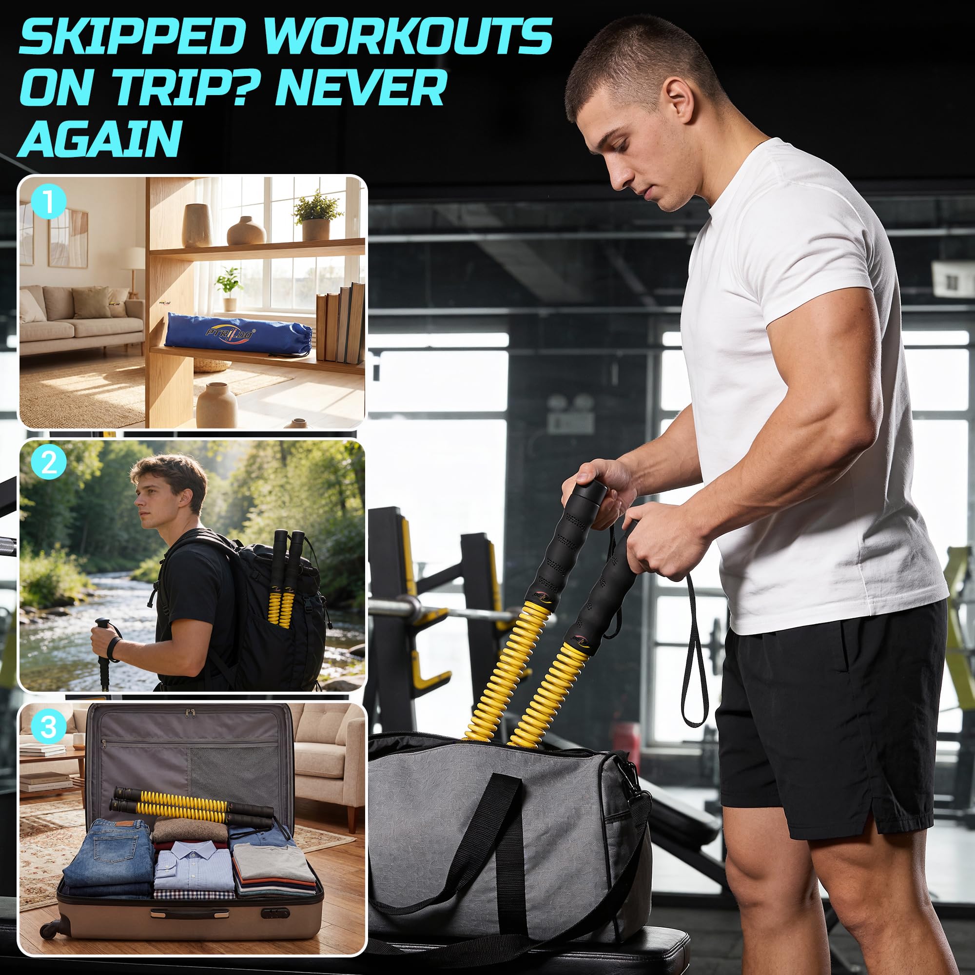 Weighted Cordless Battle Ropes for Home Gym & Apartment with 3 Adjustable Resistance Levels-Ropeless Battle Ropes for Strength Training,HIIT,Full Body Exercise Includes Workout Guide & Storage Bag