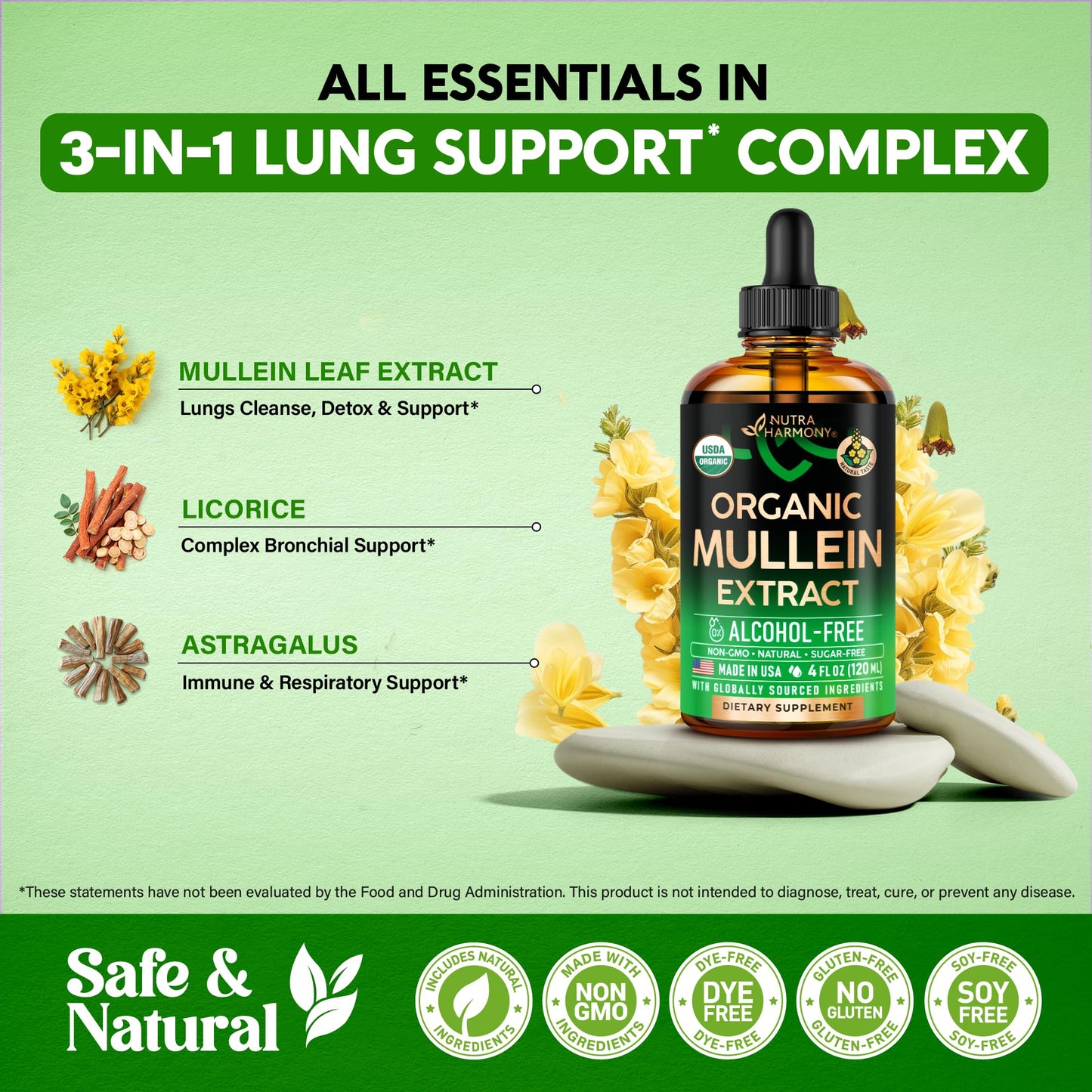 Mullein Drops for Lungs - USDA Organic Liquid - Mullein Leaf Extract Supplement - Made in USA - Lung & Bronchial Cleanse for Smokers - Respiratory Health Support - As Tincture, Tea, Pills - 4 fl oz