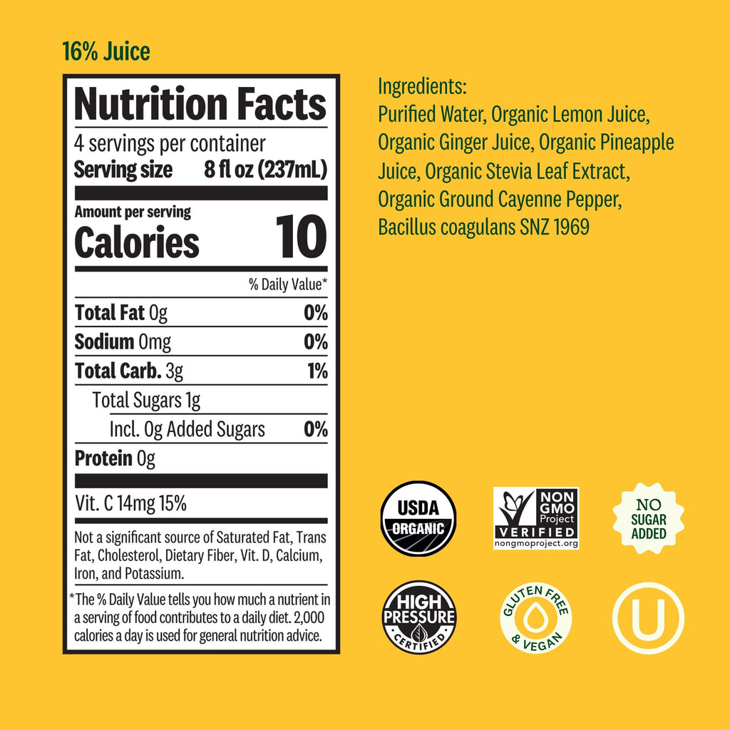 Suja Organic Ginger Love Cold Pressed Juice Drink, Refreshing Ginger Lemonade, excellent source of antioxidant vitamin C, 32 fl oz Bottle