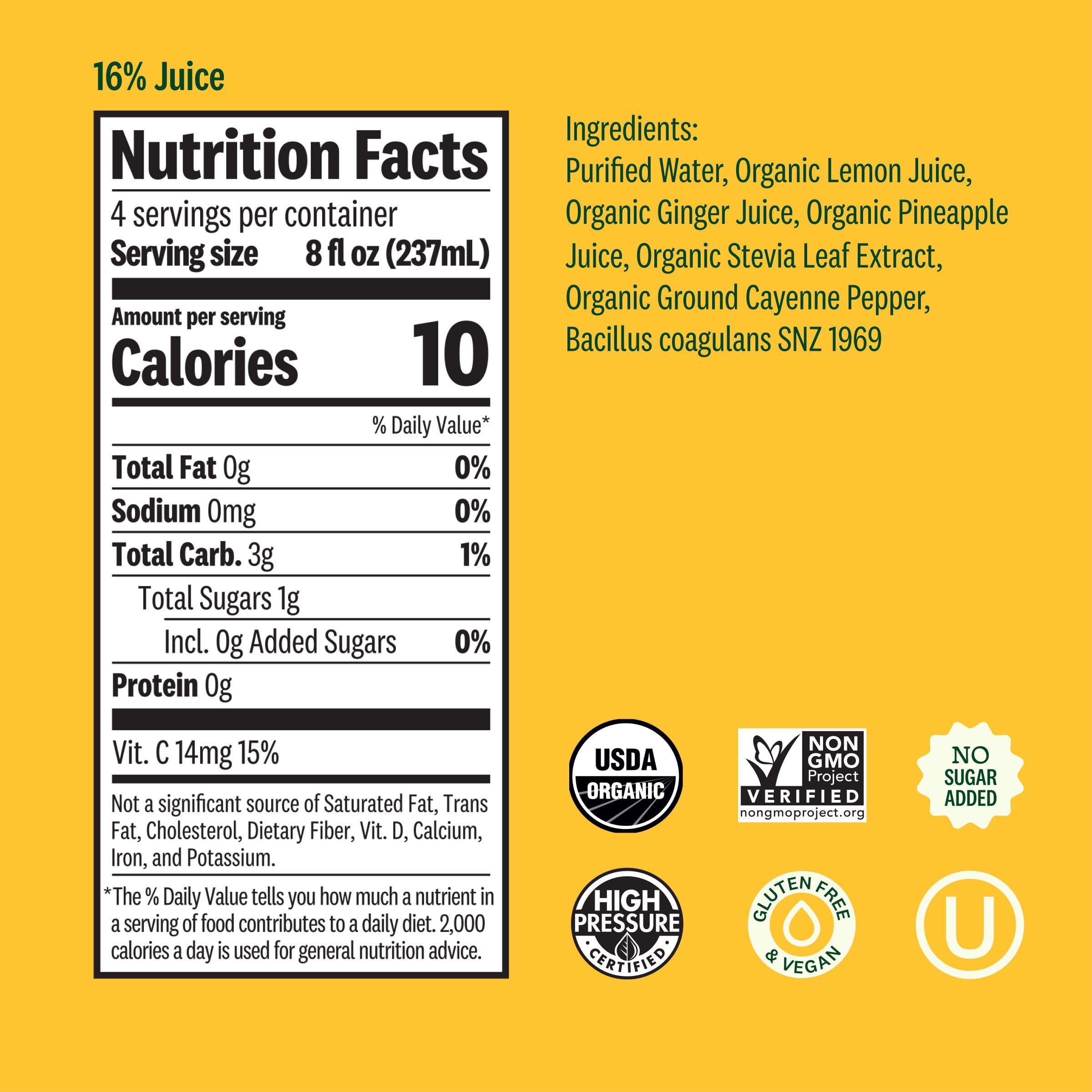 Suja Organic Ginger Love Cold Pressed Juice Drink, Refreshing Ginger Lemonade, excellent source of antioxidant vitamin C, 32 fl oz Bottle