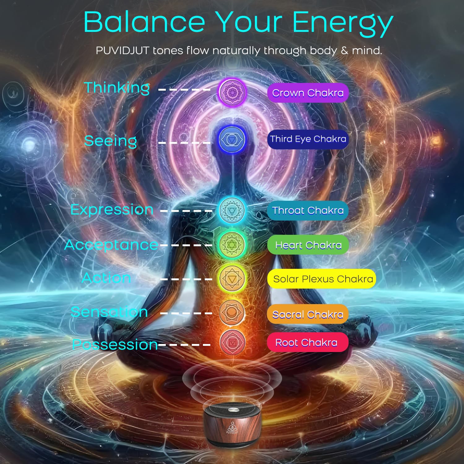PUVIDJUT Sound Frequency Machine,Meditation Generator Instrument,Tone Device Tools - Solfeggio Frequencies Bath for Yoga, Mindfulness, Vibration System of Chakra Balancing, 5 Tones, 3 Timers