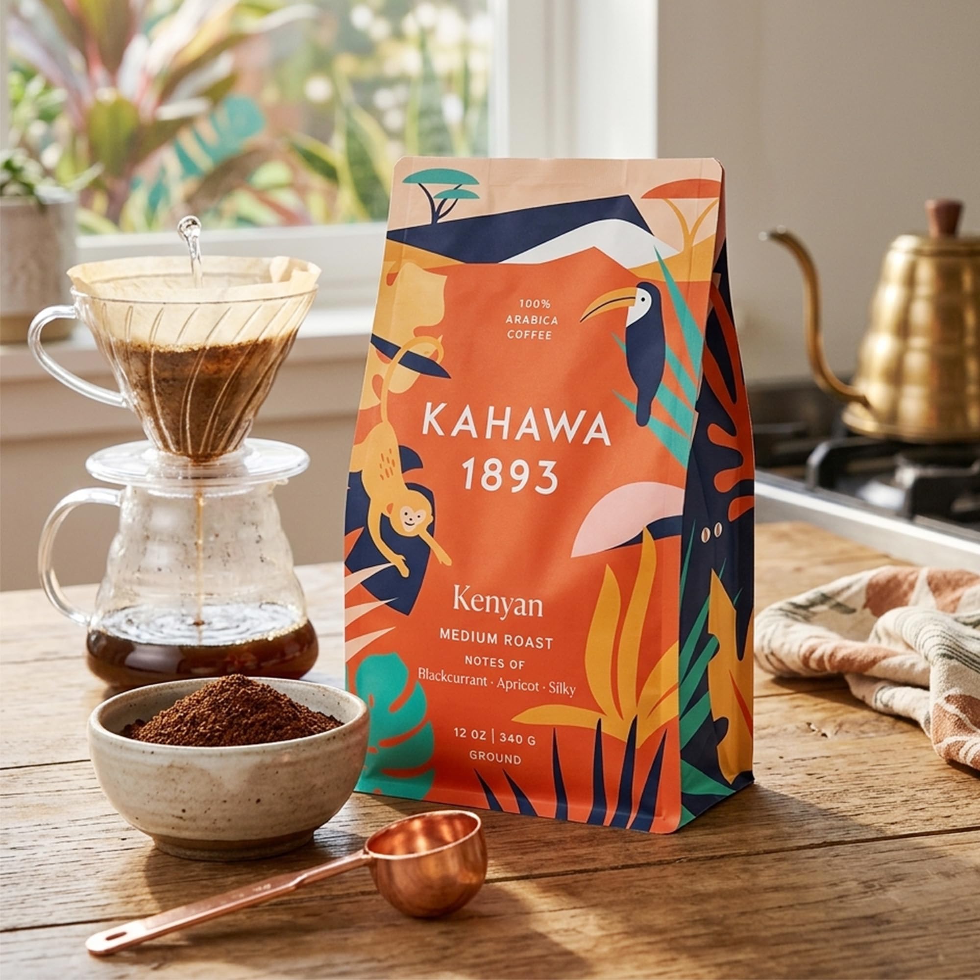 Kahawa 1893 Ground Coffee Medium Roast Kenyan Blend 12 Oz - As Seen on Shark Tank, High Antioxidants, Naturally Sweet, Organically Grown, Ethically & Sustainably Sourced
