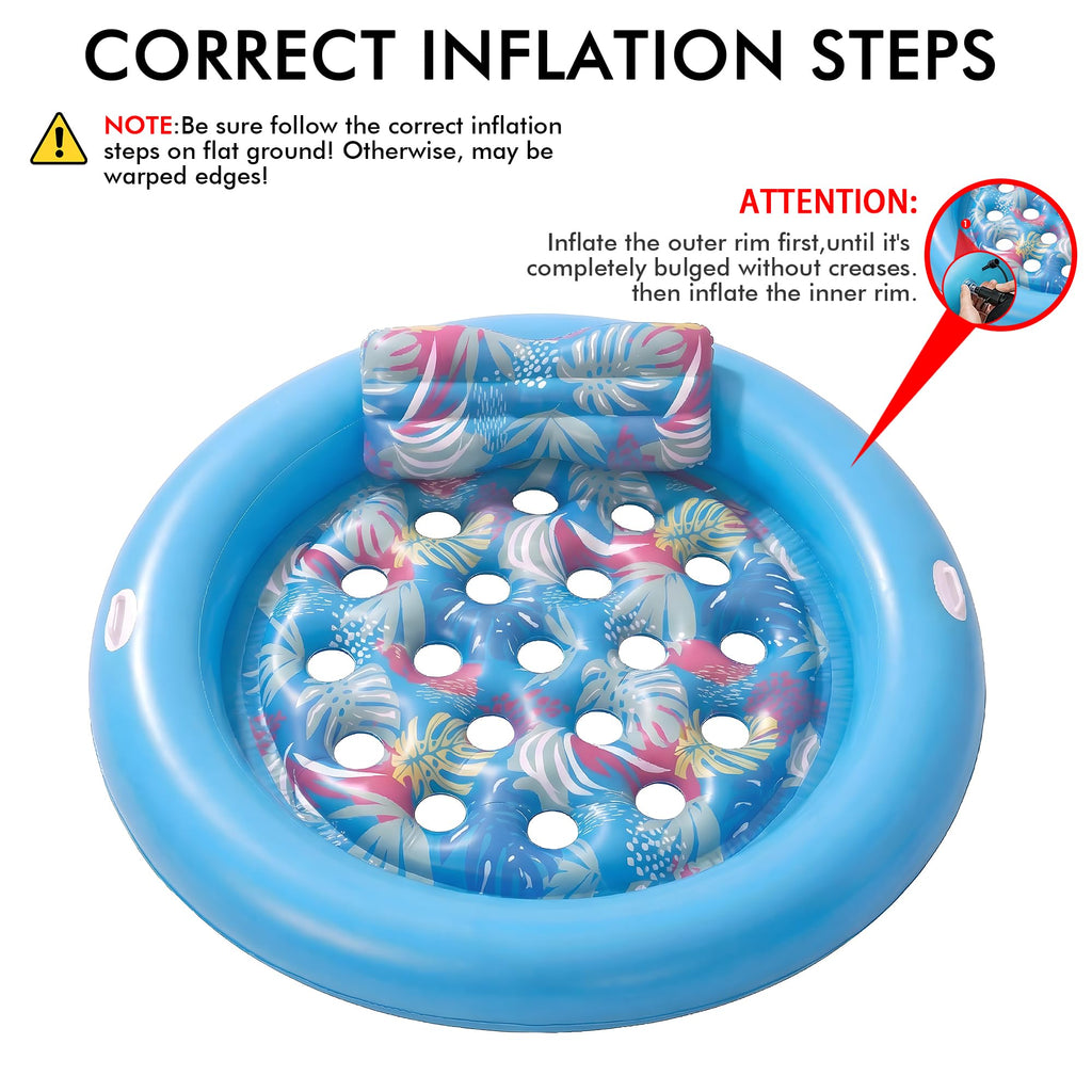 Pool Floats Adult Heavy Duty, OKSUWATER 75" x 75" Giant Inflatable Pool Float with Removable Pillow & Handles, Tanning Pool Lounger Floaties Bed for Swimming Pool Beach Outdoor Summer Party (Blue-XL)