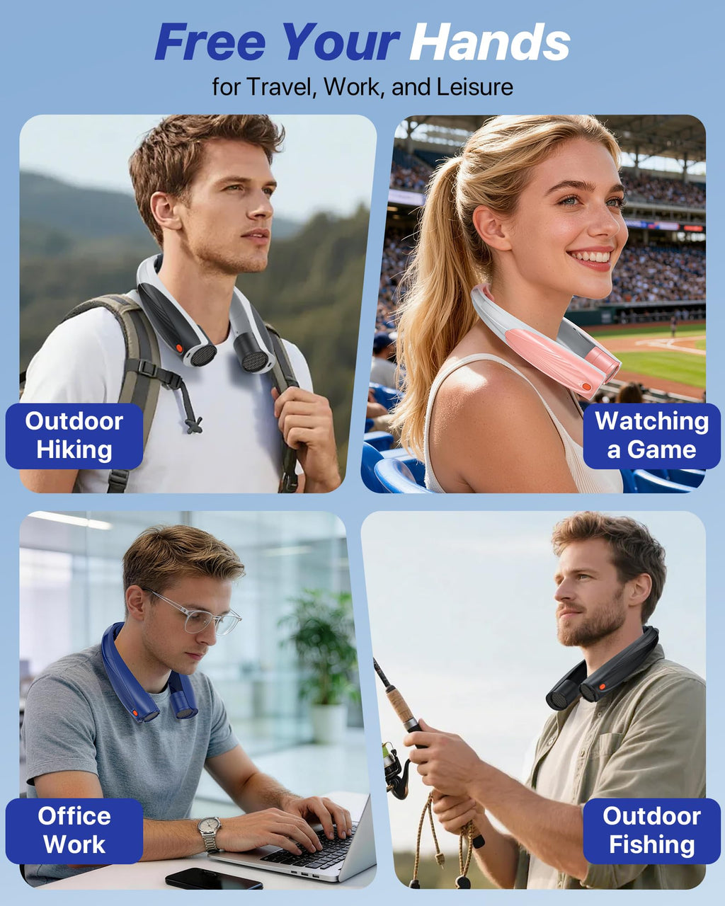 Kesguar Portable Neck Fan, 20H RunTime Cooling Fan, 6 Speeds 360° Airflow Personal Fan, Rechargeable Hands Free with 6000mAh Battery Wearable fan Gifts for Women Men Outdoor Travel Camping