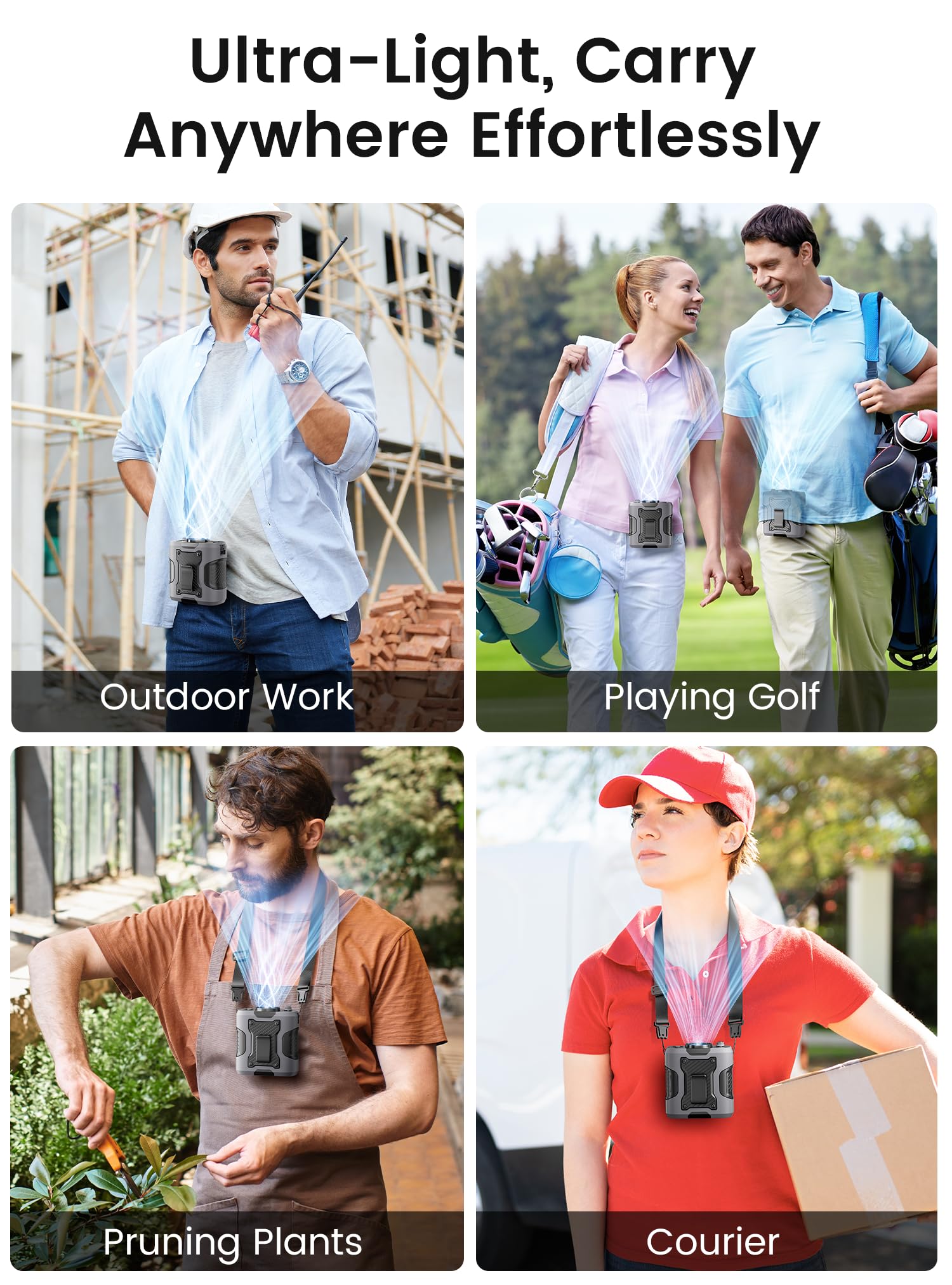 Koonie Portable Waist Clip Fan, Wearable Belt Personal Device with 100 Levels Speeds, Rechargeable Battery Supports 24H Working Time, Cool Clip Fan Under Shirt for Outdoor Work Camping Travel