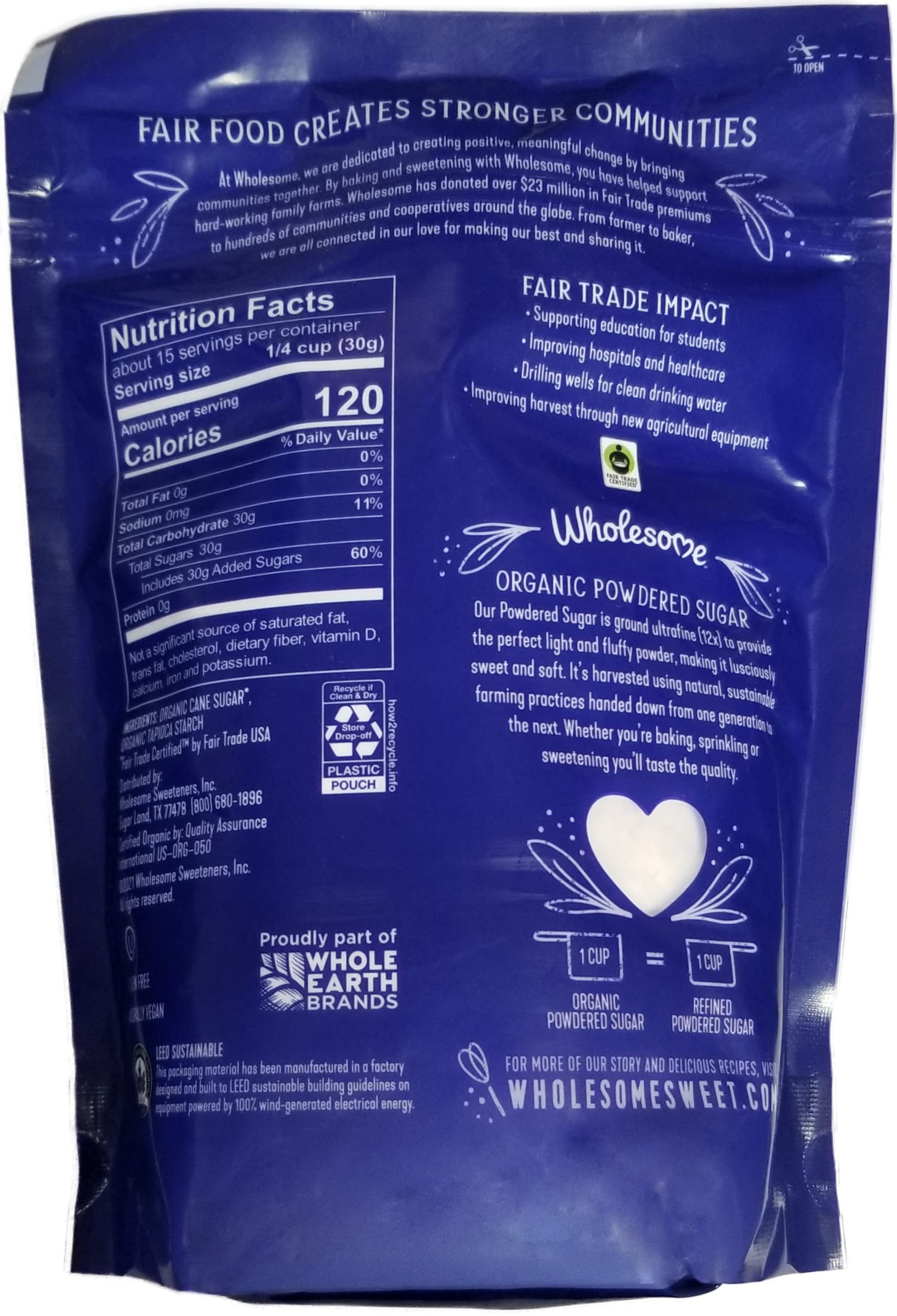 Wholesome Sweeteners 16-Ounce Organic Powdered Confectioners Sugar, Fair Trade, Non GMO, Gluten Free & Vegan, 6 Pack