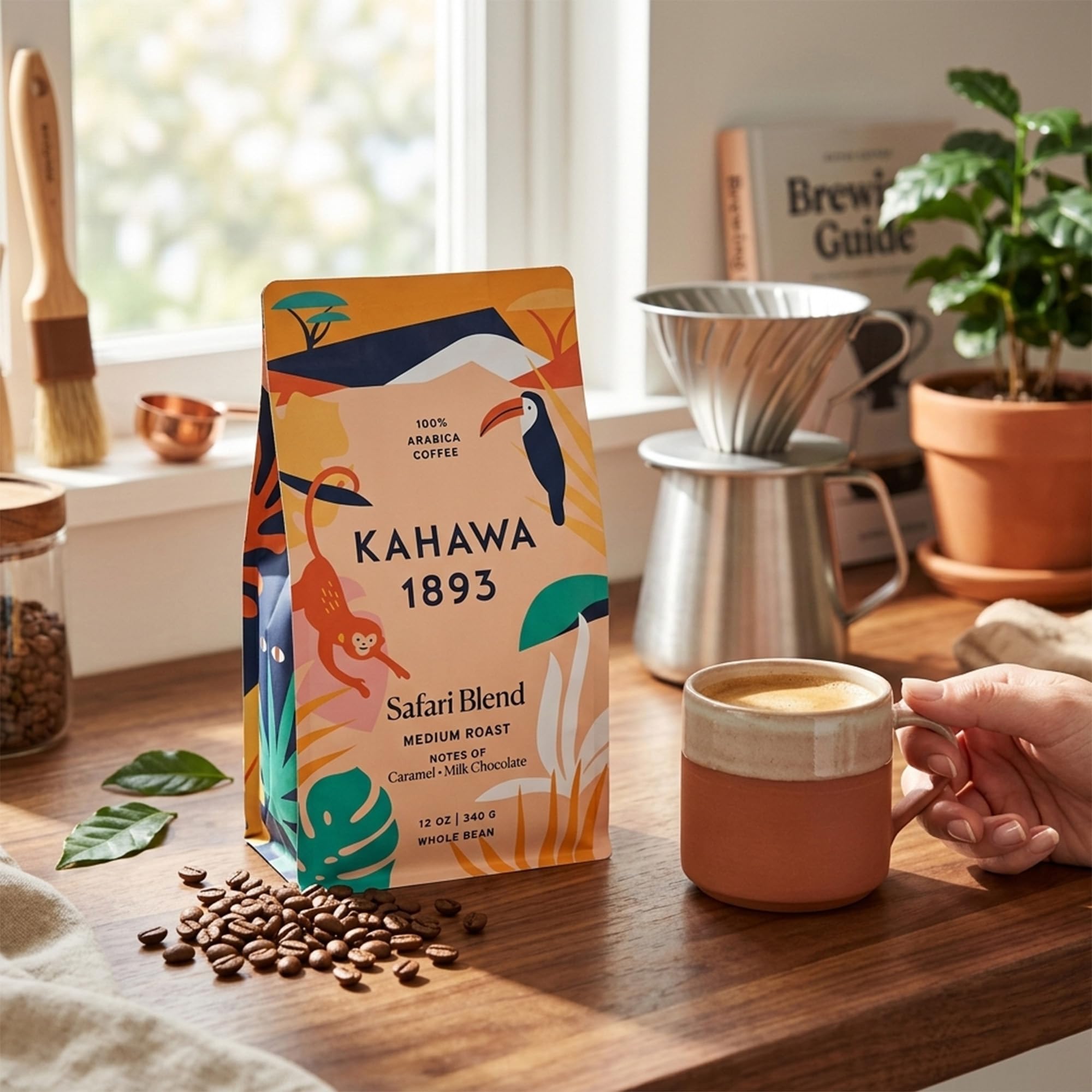 Kahawa 1893 Whole Bean Coffee Medium Roast Safari Blend 12 Oz - As Seen on Shark Tank, High Antioxidants, Naturally Sweet, Organically Grown, Ethically & Sustainably Sourced