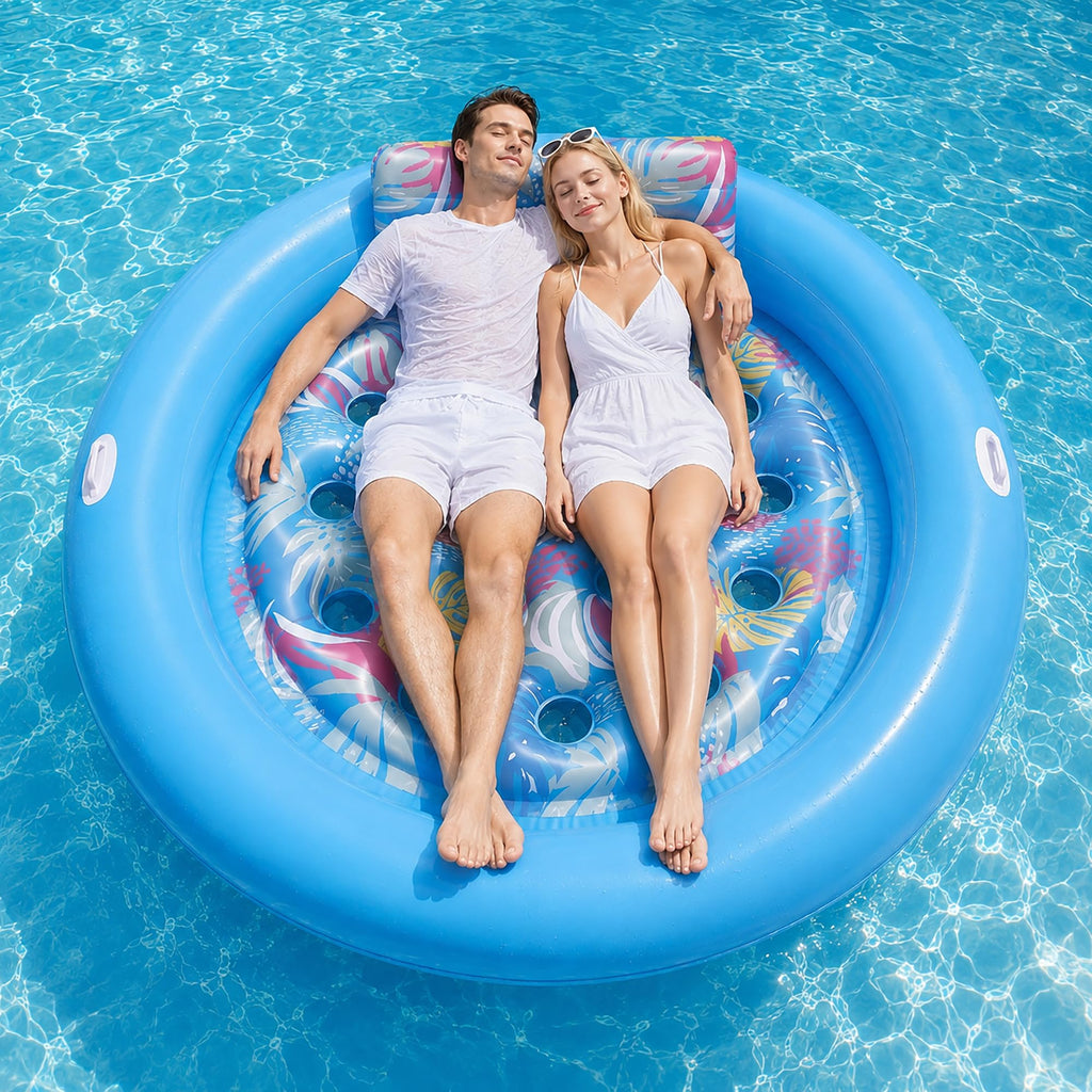 Pool Floats Adult Heavy Duty, OKSUWATER 75" x 75" Giant Inflatable Pool Float with Removable Pillow & Handles, Tanning Pool Lounger Floaties Bed for Swimming Pool Beach Outdoor Summer Party (Blue-XL)
