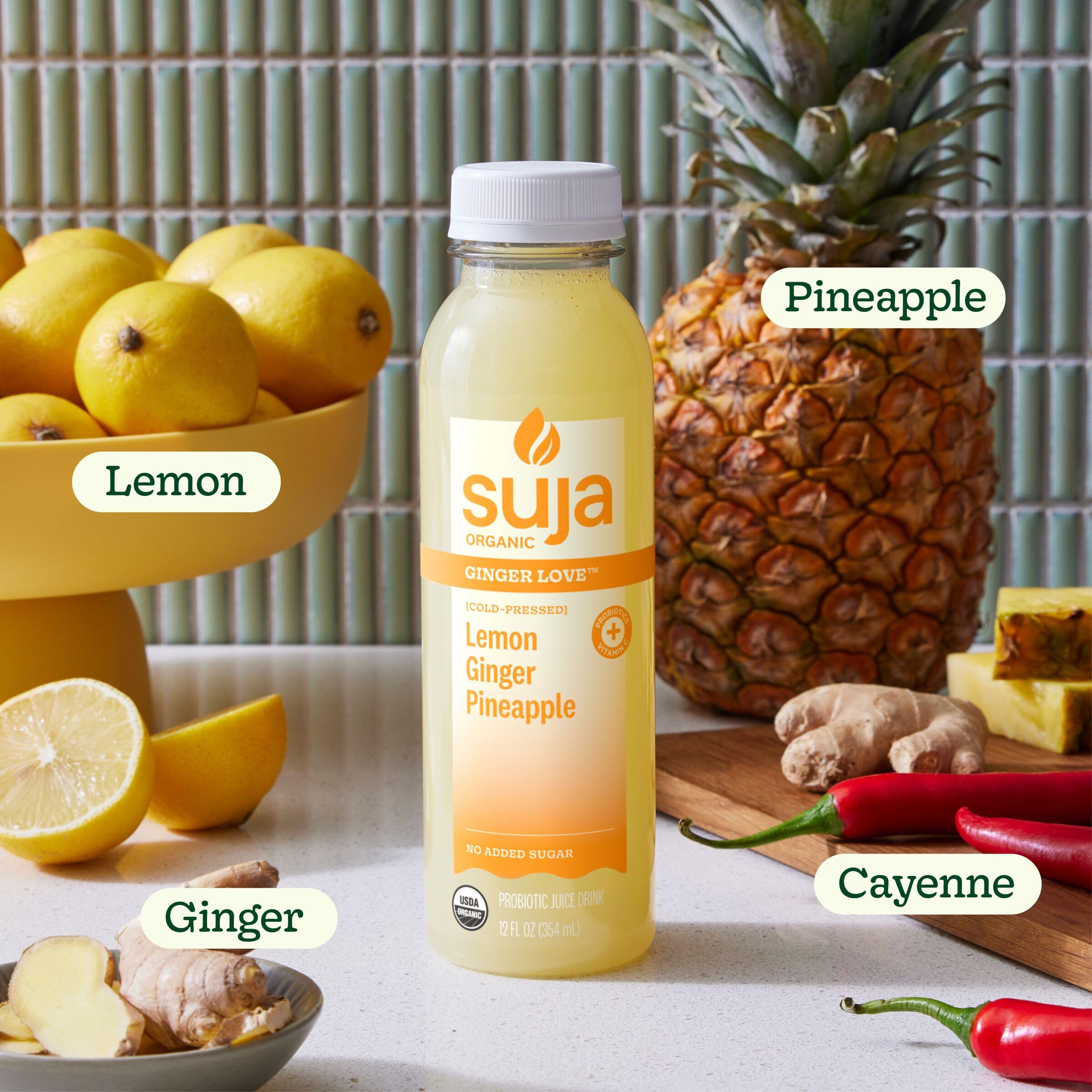Suja Organic Cold-Pressed Ginger Love, Fruit Juice with No Additives, Excellent Source of Vitamin C for Immunity Support, Vegan, Plant-Based & USDA Certified (12 Fl Oz)