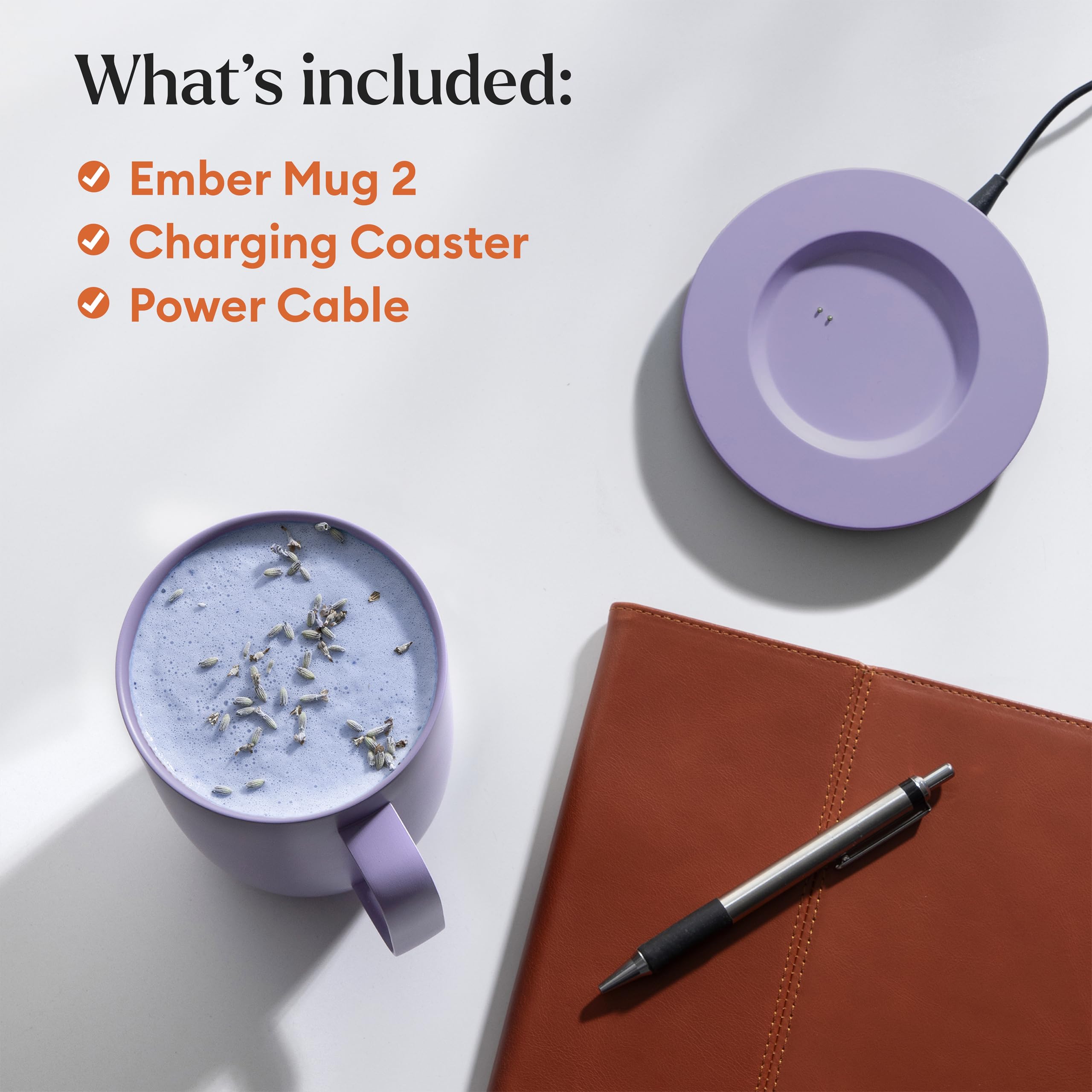 Ember Temperature Control 14oz Smart Mug 2, App-Controlled and Rechargeable Heated Coffee Cup Warmer with Intelligent LED Display, Lavender.