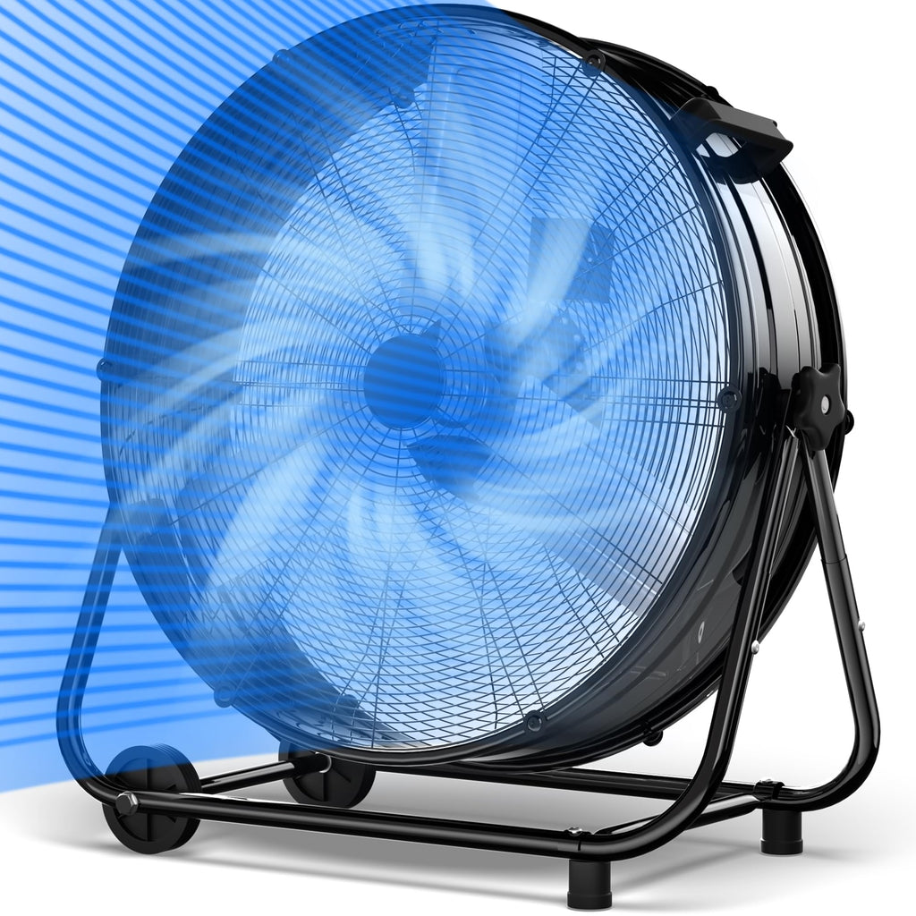 AKIRES 40 Inch Industrial Drum Fan,24800 CFM High Velocity Floor Fan With 360°Adjustable Tilt,Heavy Duty Metal Fan with 1200 Sq.ft,3 Speed,Electric Fan For Commercial,Factory,Basement(Black)