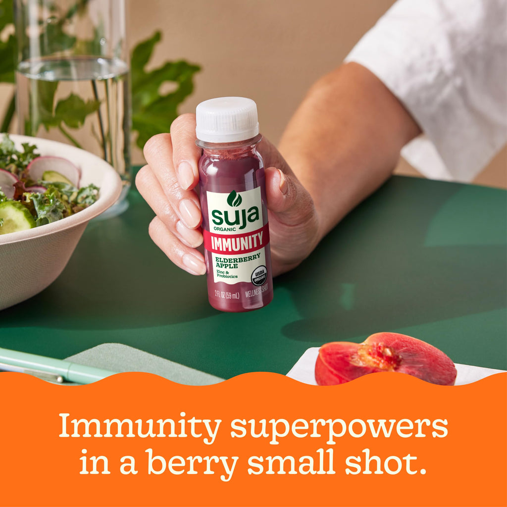 Suja Organic Immunity Elderberry Shot with Elderberry, Turmeric, & Ginger, Immunity Support, Functional Shot, Cold-Pressed Juice with Live Probiotics, Plant-Based & Gluten-Free (2 Fl Oz)