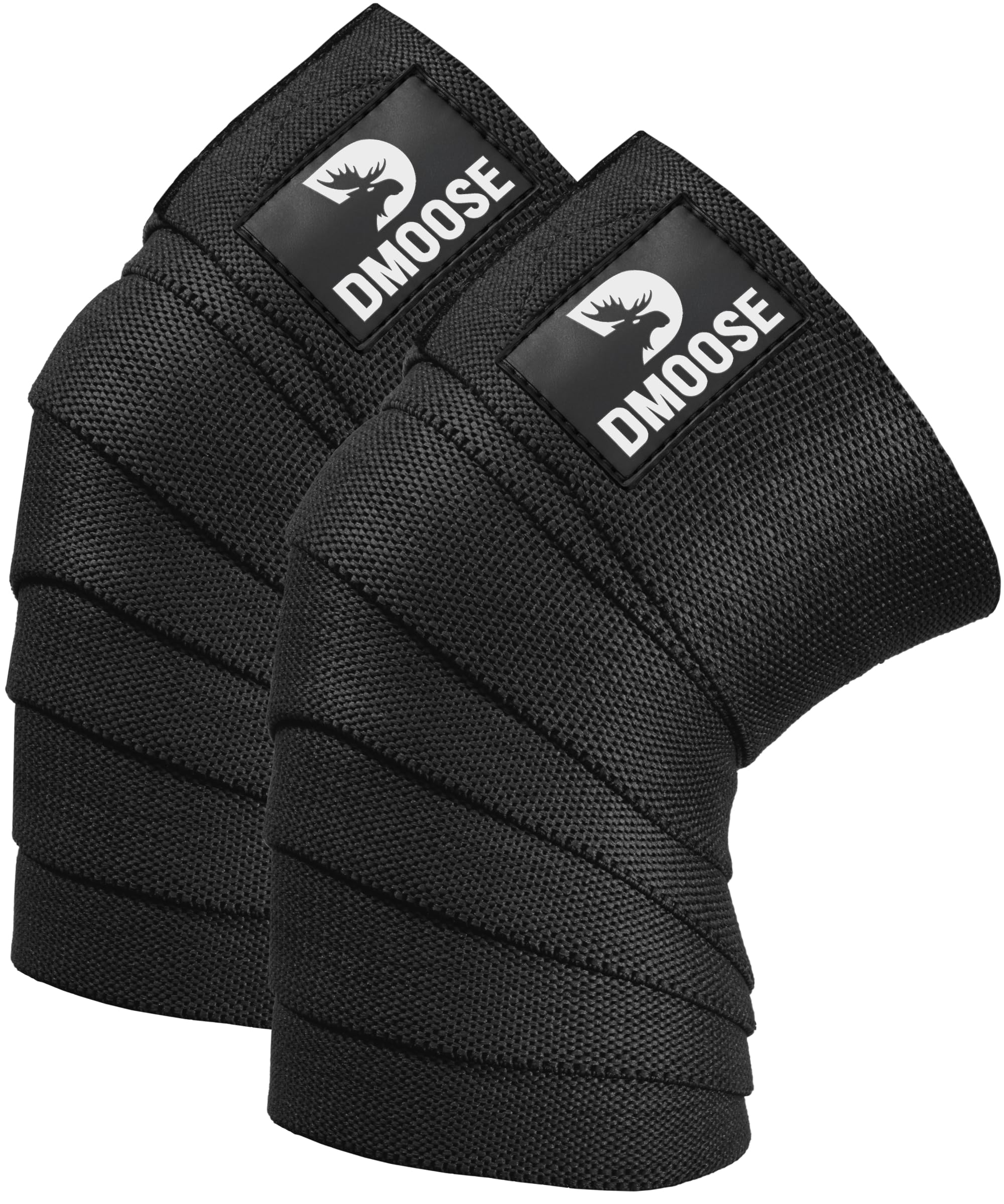 DMoose Fitness Knee Sleeves for Weightlifting (Pair) 78” Knee Wraps for Joint Support, Squats & Powerlifting - Gym Brace Straps for Joint Stability & Pain Relief, USPA & IPL Approved for Men and Women