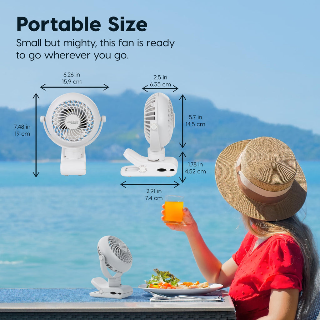 IRIS USA WOOZOO 3.5" Cordless Portable Clip On Fan, USB-C Rechargeable Fan, LED Light, Mosquito Repellent Tray, 360° Tilt, 3 Speeds,Bedside Kitchen Camping Golfing Outdoor Use, Blue
