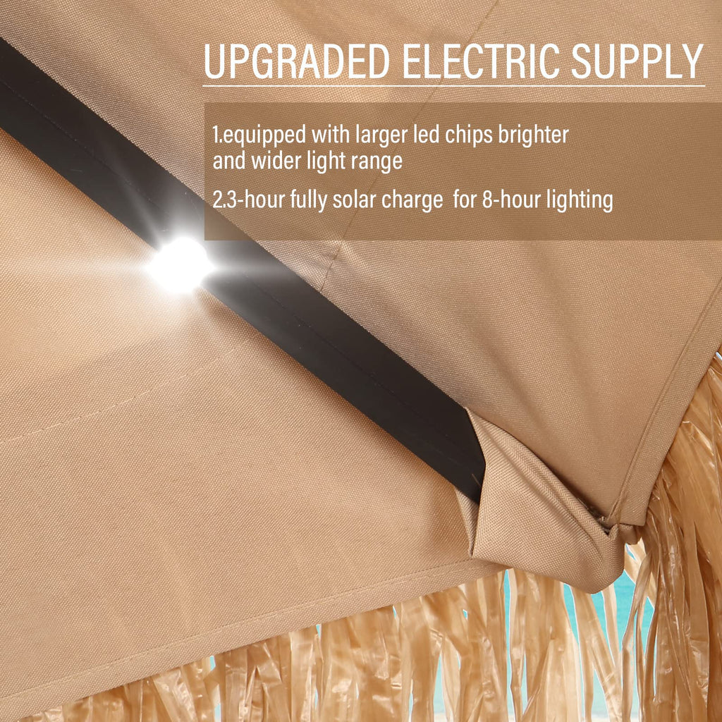 GDY 9 ft 2-Tier Solar Tiki Umbrella, 32 LED Ligths Hula Thatched Tiki Umbrellas, Straw Umbrella, Pool, Patio, Beach