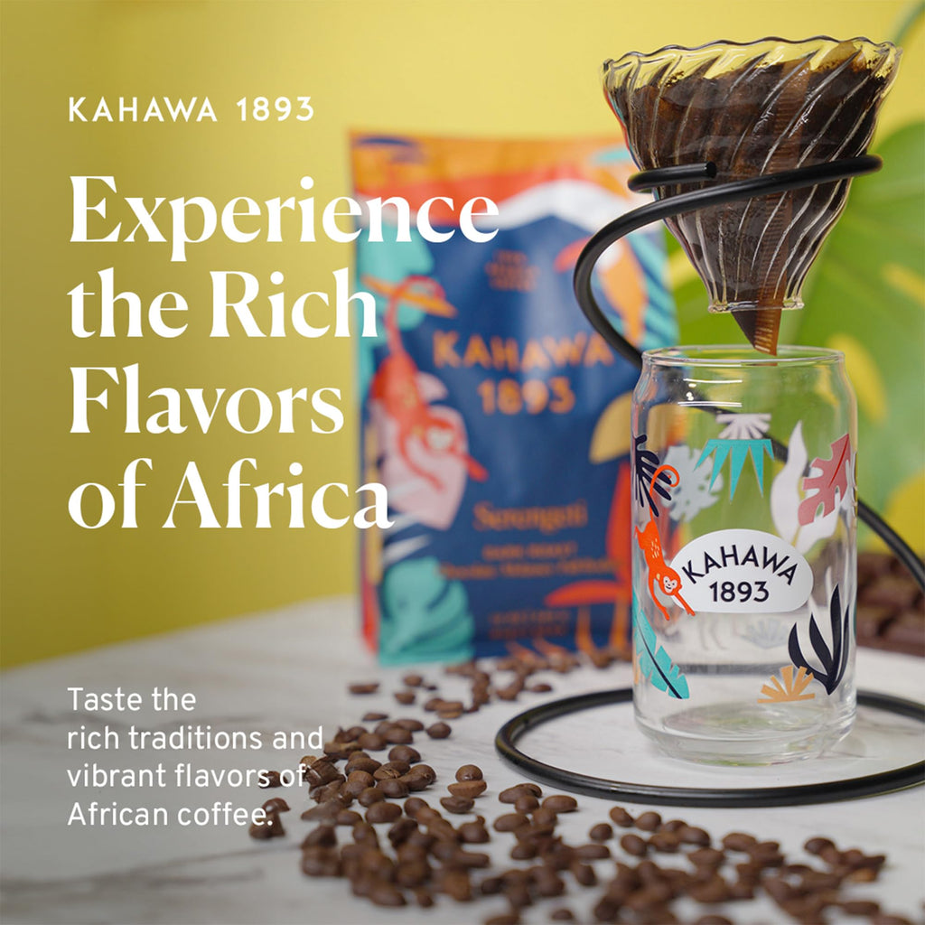Kahawa 1893 Ground Coffee Dark Roast Serengeti Blend 12 Oz - As Seen on Shark Tank, Low Acid, High Antioxidants, Naturally Sweet, Organically Grown, Ethically & Sustainably Sourced