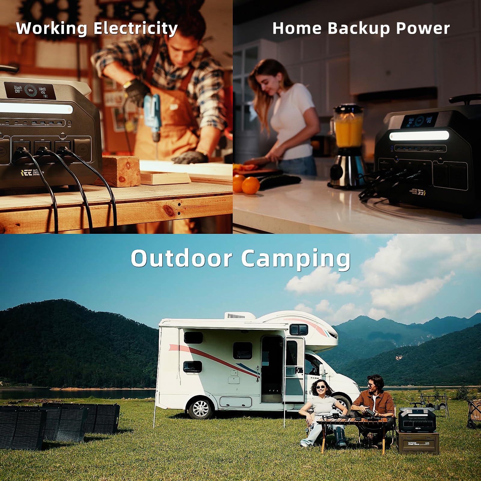 IEE P2400 Portable Solar Generator,2400W 4xAC Outlet(Peak 5000W),1800W 1.2H Fast Charge,2048WH Lifepo4 Battery,5-8MS EPS Switch APP Control Below 30DB Quiet Power Station for Home Backup,RV.Outdoor.