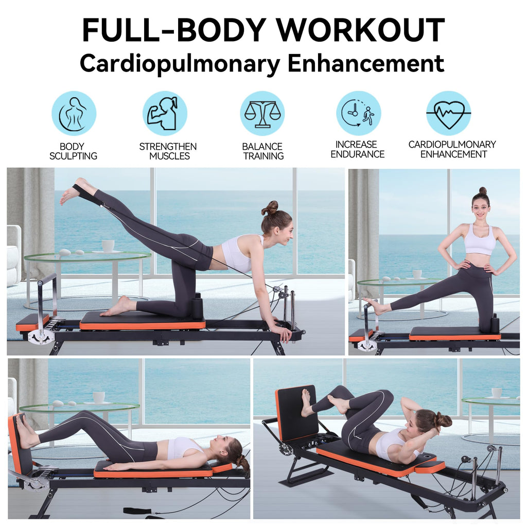 Pilates Reformer,Dpiolrcag Foldable Pilates Machine & Equipment for Home Use and Gym Workout with Jump Board, Suitable for Advanced and Beginners Users, Up to 250 lbs Weight Capacity