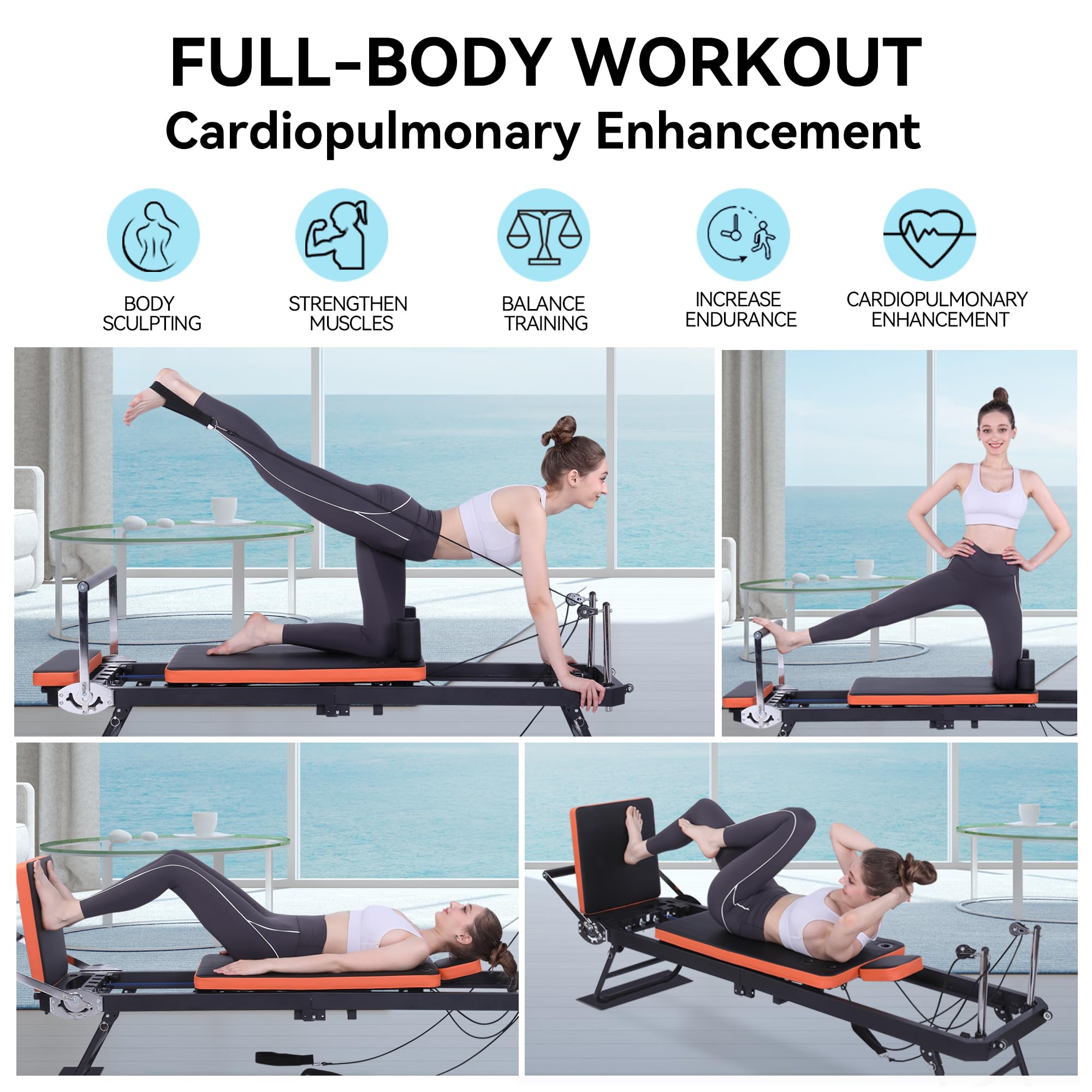 Pilates Reformer,Dpiolrcag Foldable Pilates Machine & Equipment for Home Use and Gym Workout with Jump Board, Suitable for Advanced and Beginners Users, Up to 250 lbs Weight Capacity