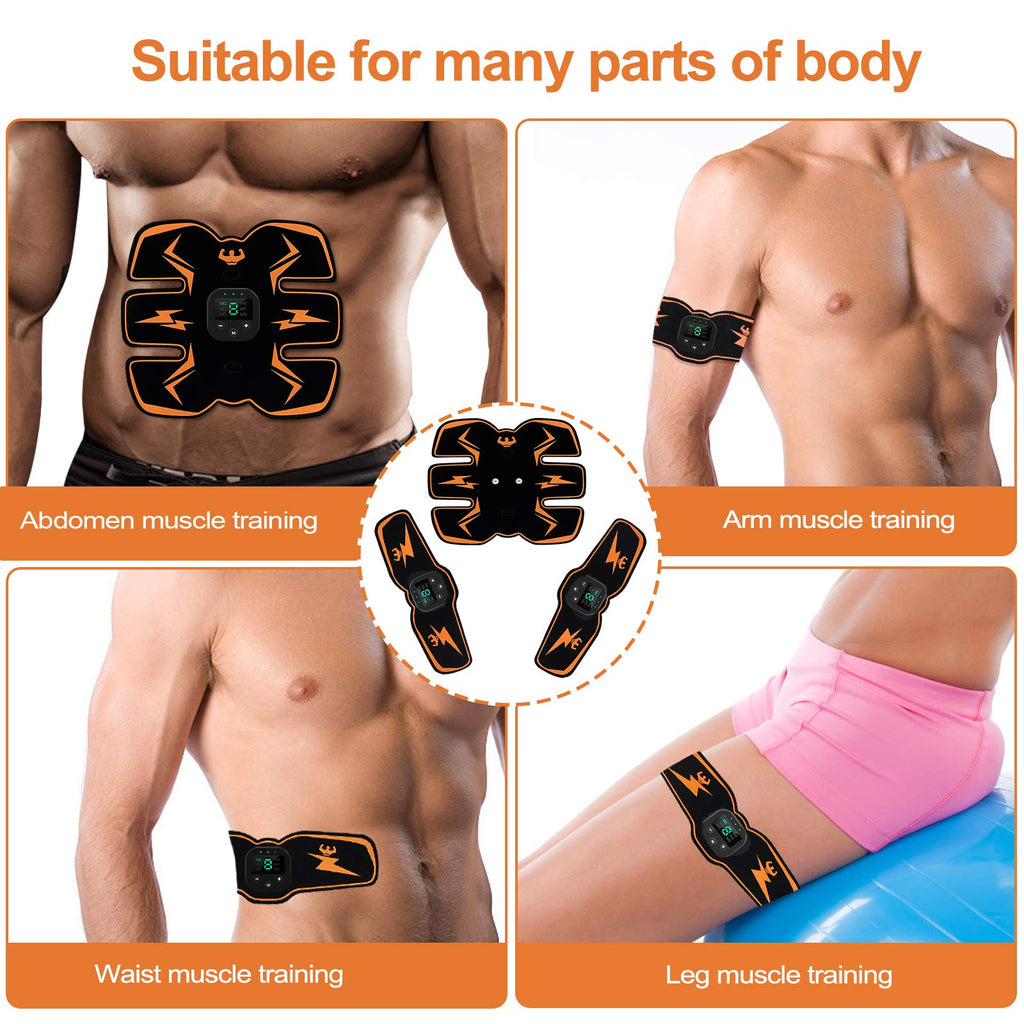 Electronic Muscle Stimulator, Abs Stimulator, EMS Abdominal Muscle Stimulator,Muscle Trainer,USB Rechargeable Gear for Abdomen/Arm/Leg, Ab Stimulator Equipment for Men Women,12 Free Gel Pads