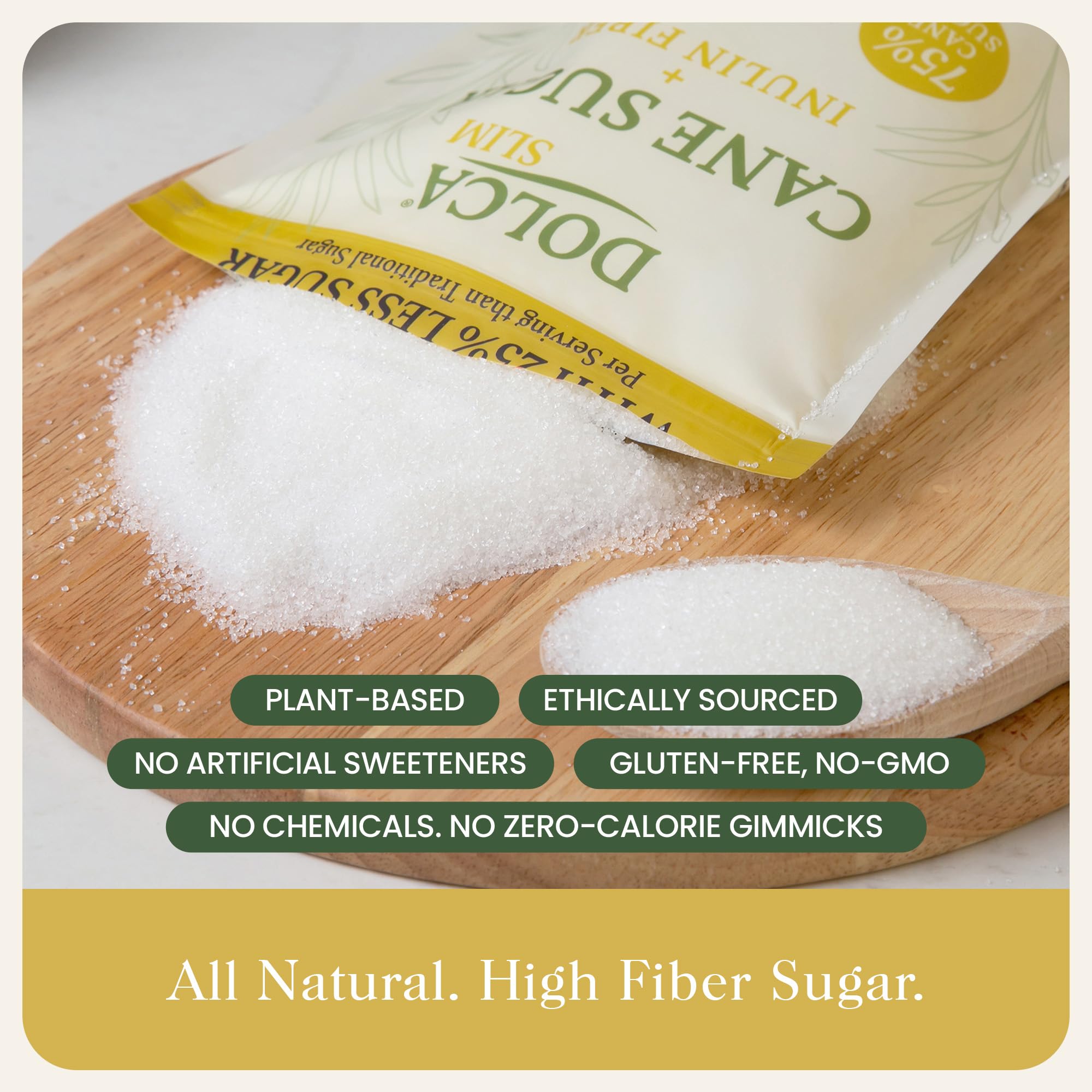 Dolca Slim – Prebiotic Cane Sugar with Inulin (Chicory Root) Fiber – 25% Fiber & Fewer Calories Per Serving – Same Taste & Texture – 1:1 Sugar Replacement for Coffee, Tea & Baking – Bakes & Browns Like Real Sugar – No Artificial Sweeteners or Sugar Alcoho