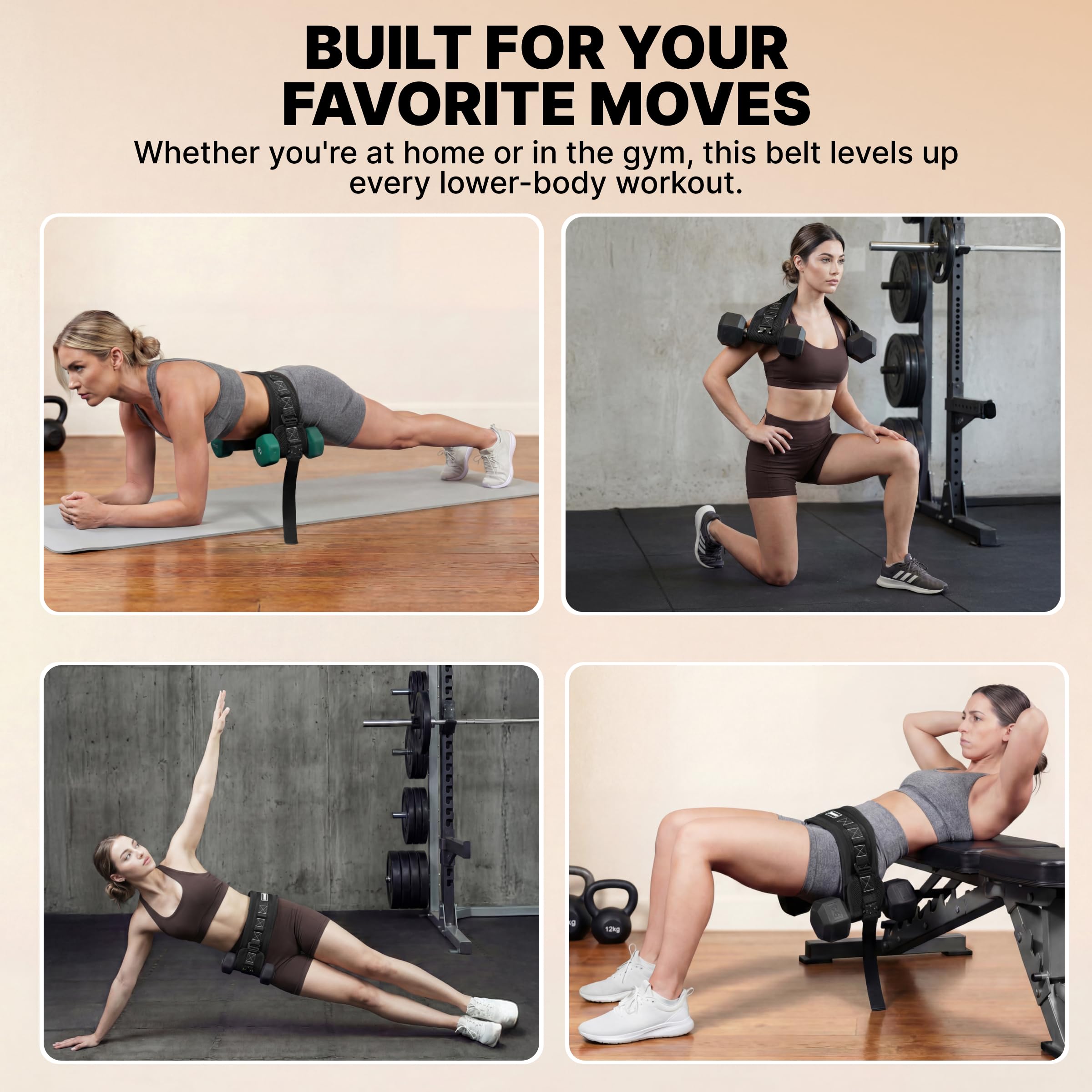 DMoose Fitness Hip Thrust Belt - Dual-Strap Glute Builder for Dumbbells, Plates, Kettlebells (Supports up to 700 lbs) - Comfortable Padded Booty Belt for Home & Gym (Black)