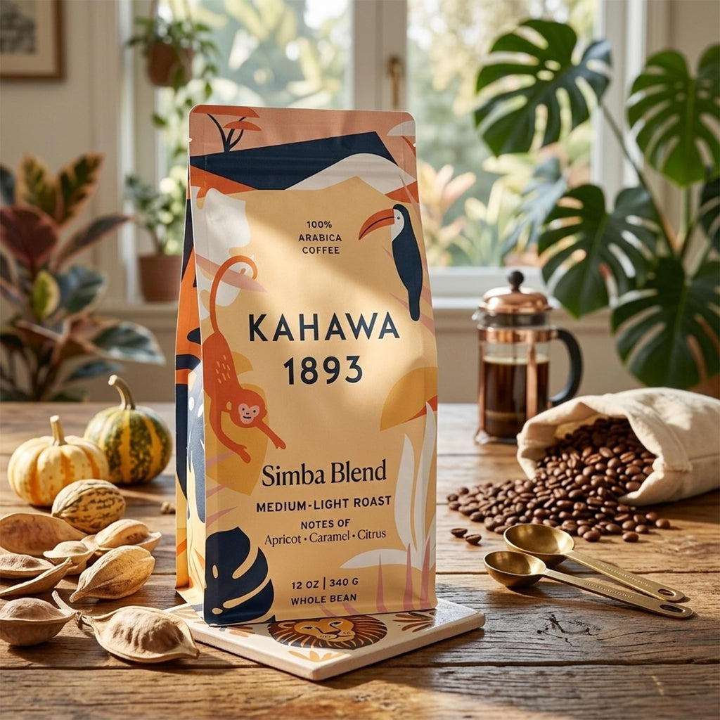 Kahawa 1893 Whole Bean Coffee Medium-Light Roast Simba Blend 12 Oz - As Seen on Shark Tank, Naturally Sweet, Organically Grown, Ethically & Sustainably Sourced