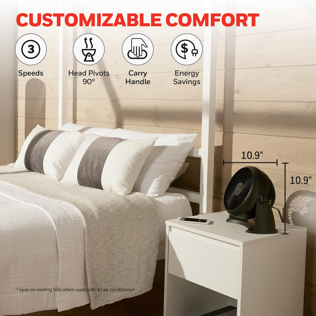 Honeywell TurboForce Air Circulator, Small Tabletop Fan, Quiet Personal Fan for Home or Office, 3 Speeds, 90 Degree Pivoting Head, Black, HT900