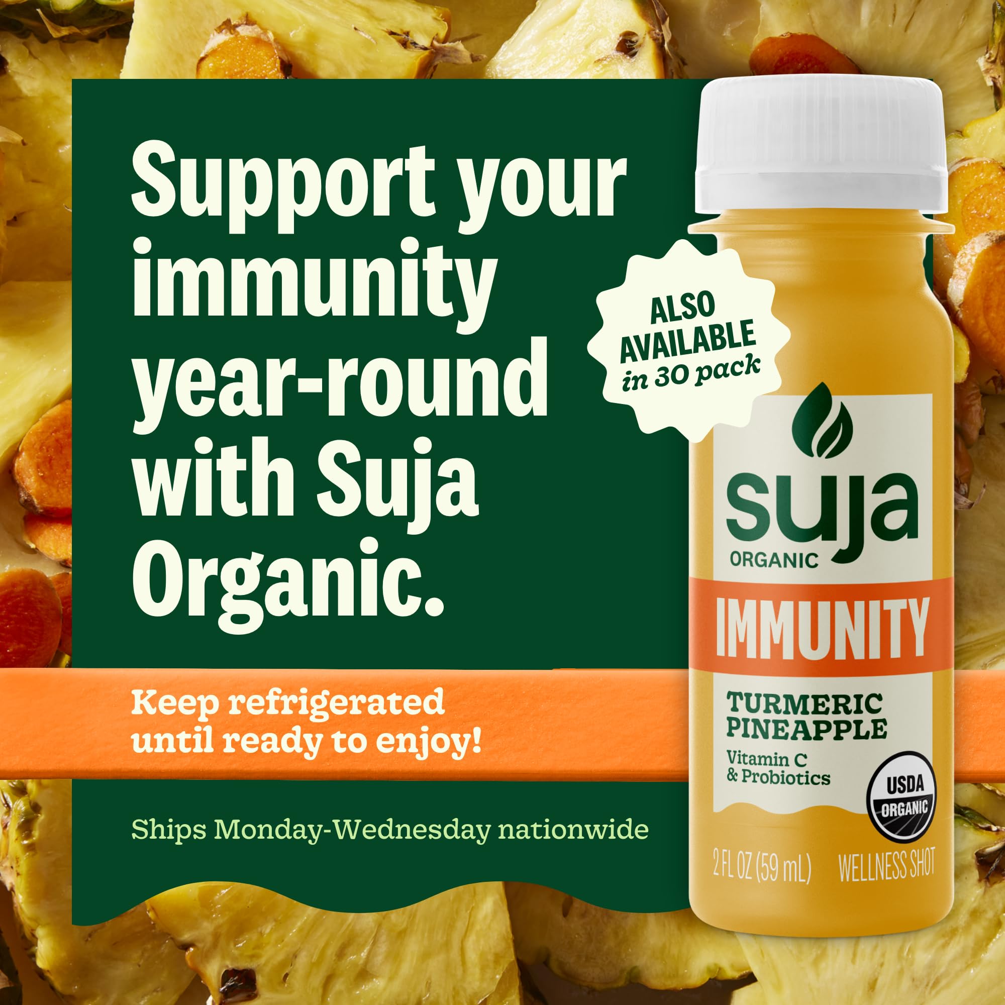 Suja Organic Immunity Defense Shot (20 Pack) with Turmeric and Ginger | Immunity Boost & Support | Functional Shots | Cold-Pressed Juice with Live Probiotics | Plant-Based & Gluten-Free (20 Pack)