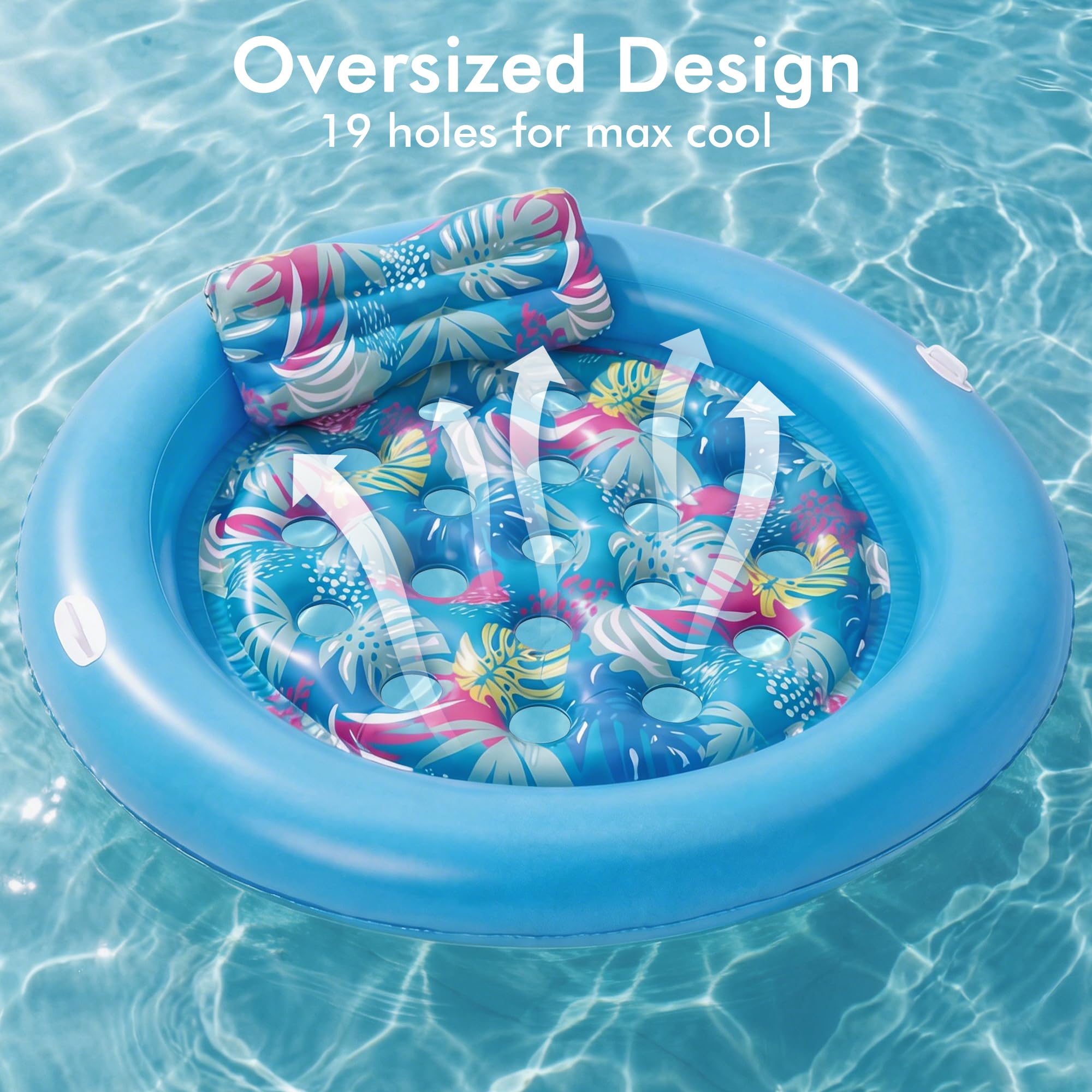 Pool Floats Adult Heavy Duty, OKSUWATER 75" x 75" Giant Inflatable Pool Float with Removable Pillow & Handles, Tanning Pool Lounger Floaties Bed for Swimming Pool Beach Outdoor Summer Party (Blue-XL)