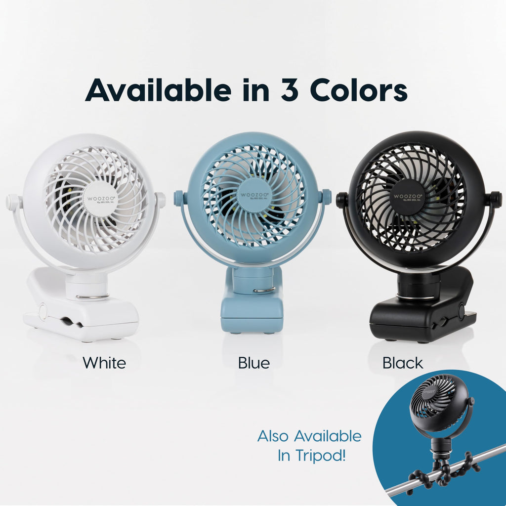 IRIS USA WOOZOO 3.5" Cordless Portable Clip On Fan, USB-C Rechargeable Fan, LED Light, Mosquito Repellent Tray, 360° Tilt, 3 Speeds,Bedside Kitchen Camping Golfing Outdoor Use, Blue