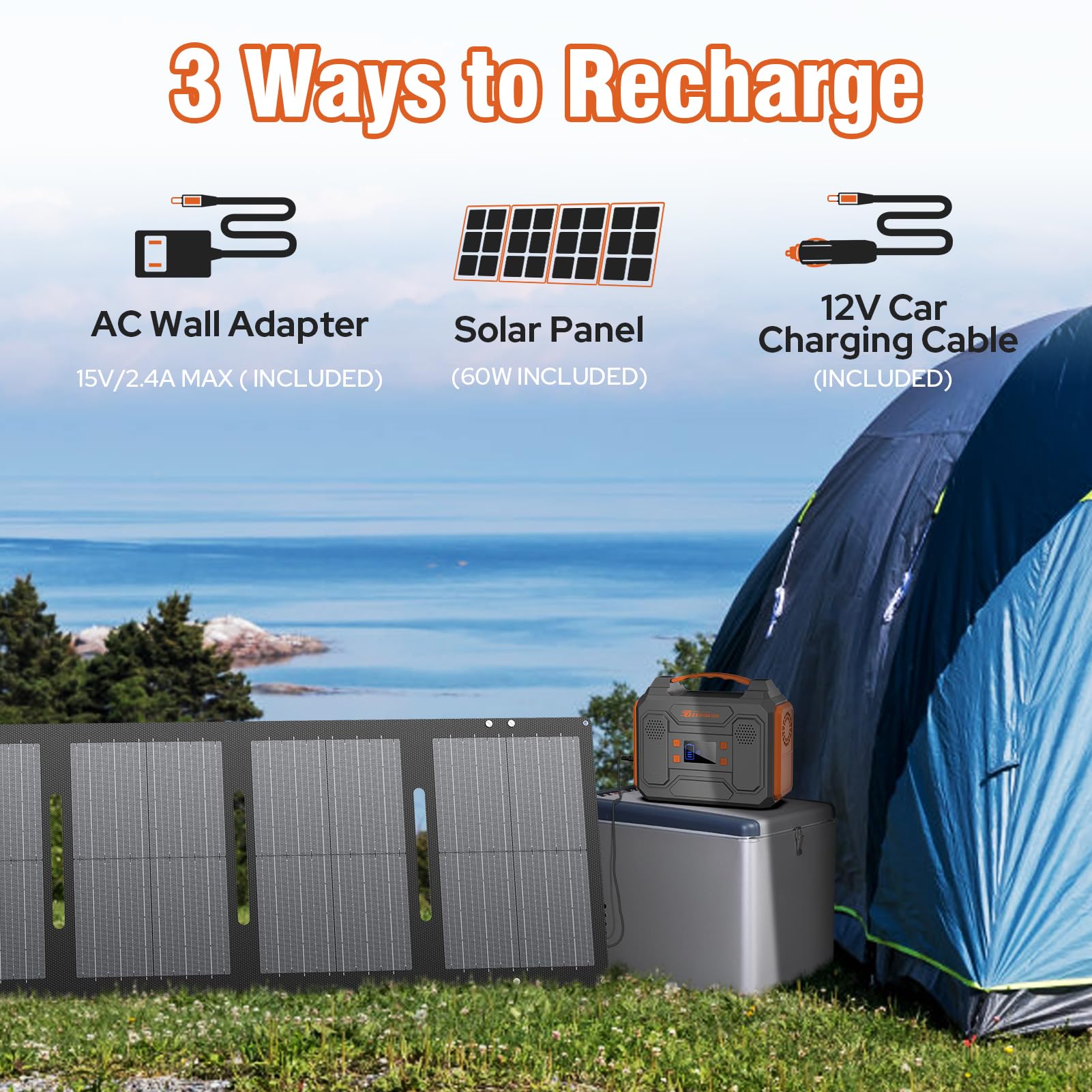 Portable Solar Generator 300W Power Station with Foldable 60W Solar Panel, Portable Power Bank 65W with DC AC Outlet 110V for Laptop Smart Device Home RV Outdoor Hiking Camping Adventure