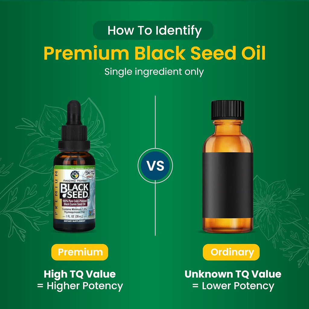 Amazing Herbs Premium Black Seed Oil - Cold Pressed Nigella Sativa Aids in Digestive Health, Immune Support, Brain Function, Joint Mobility, Gluten Free, Non GMO - 1 Fl Oz