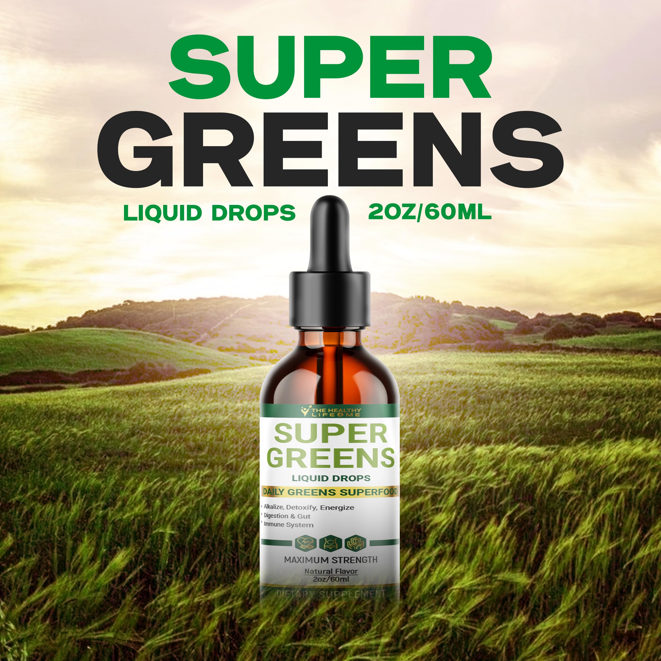Liquid Super Greens Drops | Powerful Antioxidants | Immune Support | Digestive Health | Peppermint Flavor | by The Healthy Life for Me | 2oz - 30 Day Supply