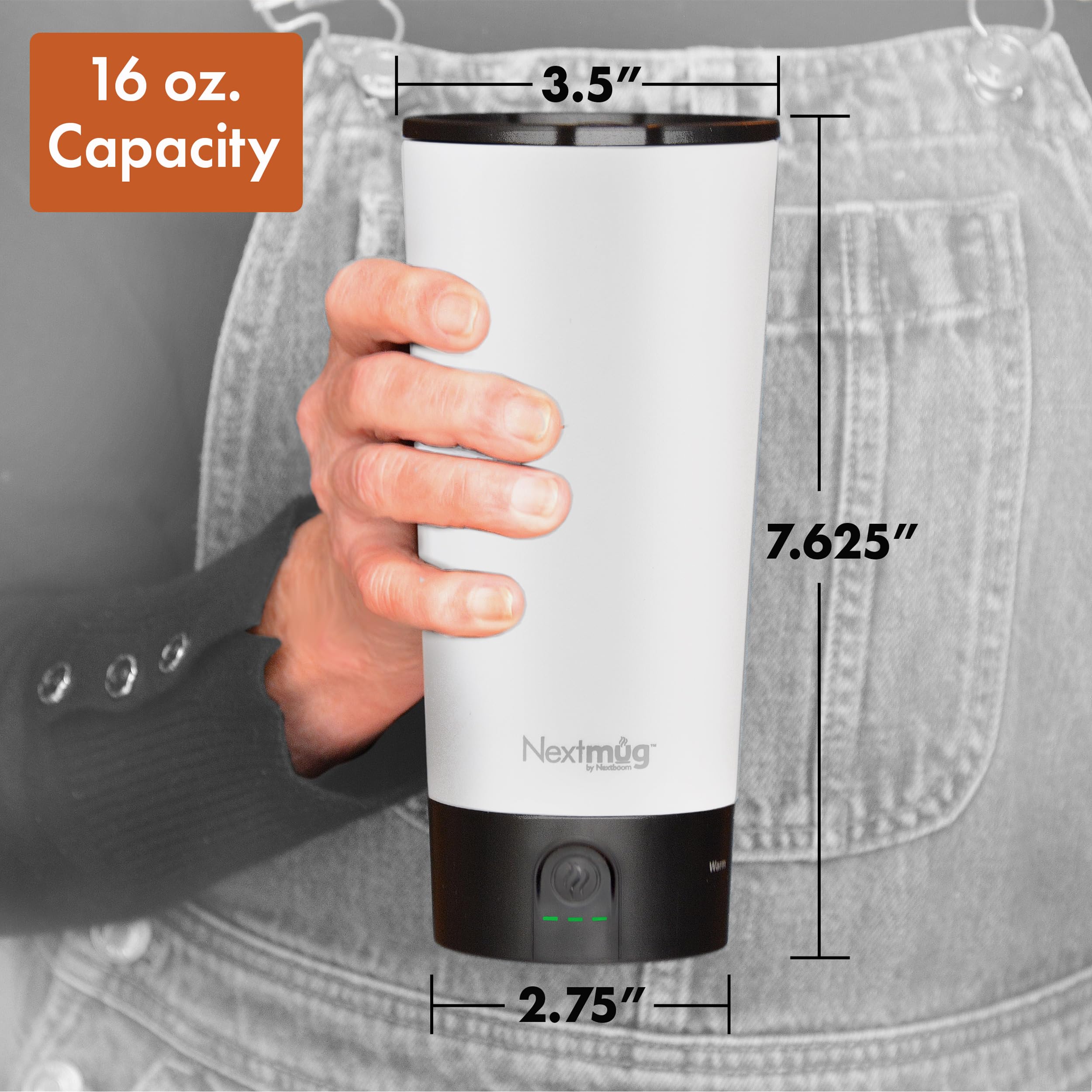 Nextmug Go - Temperature-Controlled, Self-Heating Travel Mug (White - 16 oz.)