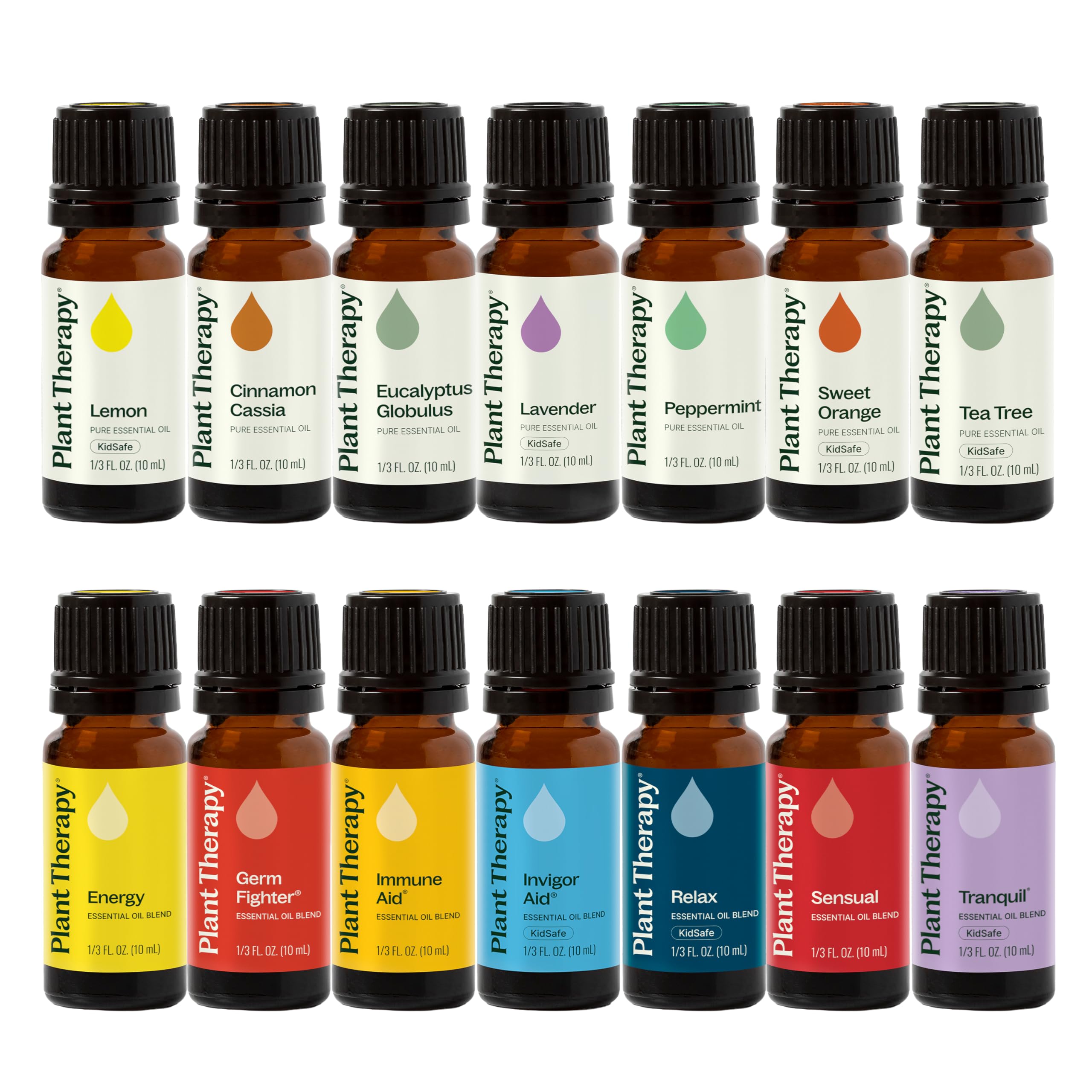 Plant Therapy 7 & 7 Essential Oils Set, 7 Most Popular Single Essential Oils Plus 7 Favorite Blends, Each 10 mL (1/3 oz), 100% Pure, Undiluted, Great for DIYs, Skincare and Essential Oil Diffusers